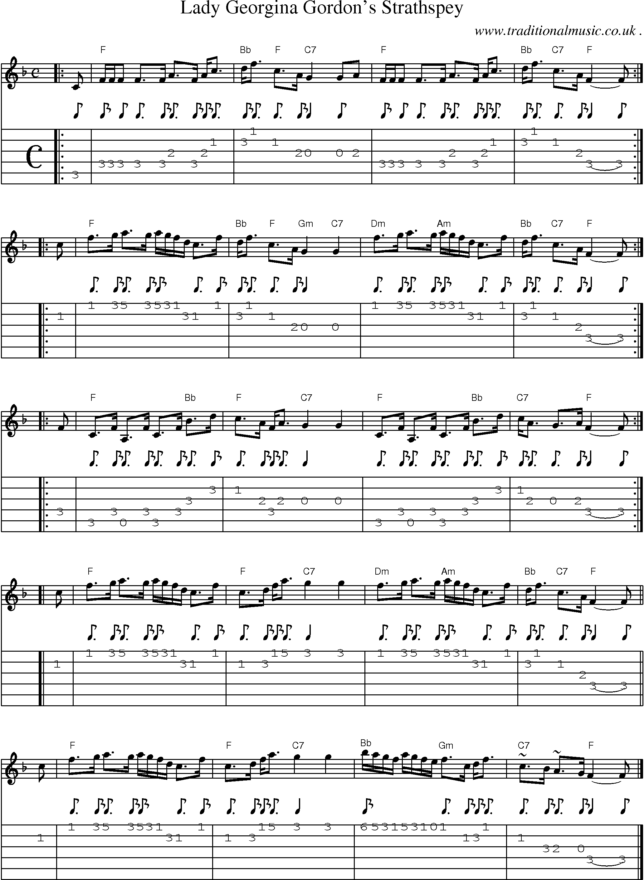 Sheet-music  score, Chords and Guitar Tabs for Lady Georgina Gordons Strathspey
