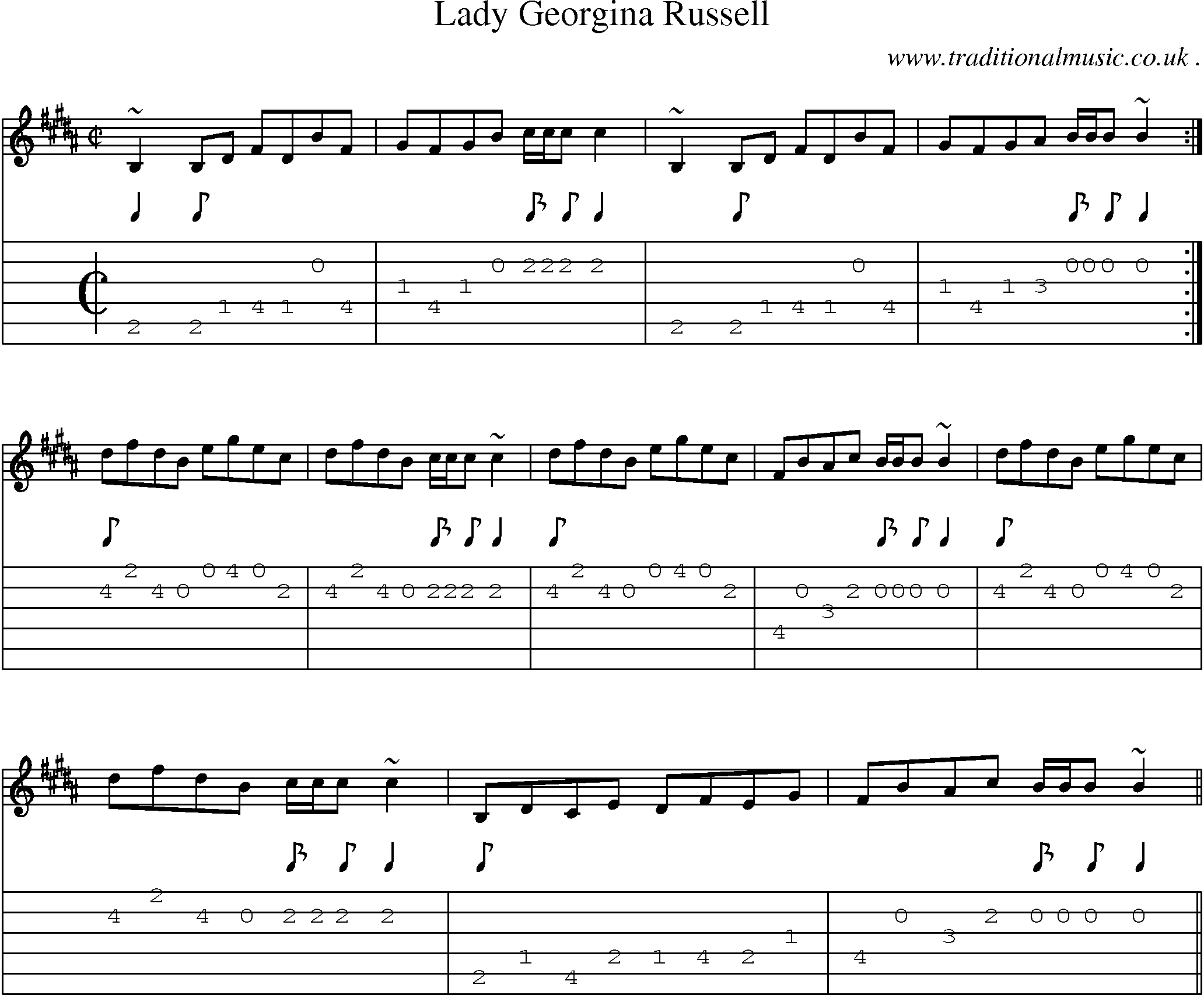 Sheet-music  score, Chords and Guitar Tabs for Lady Georgina Russell