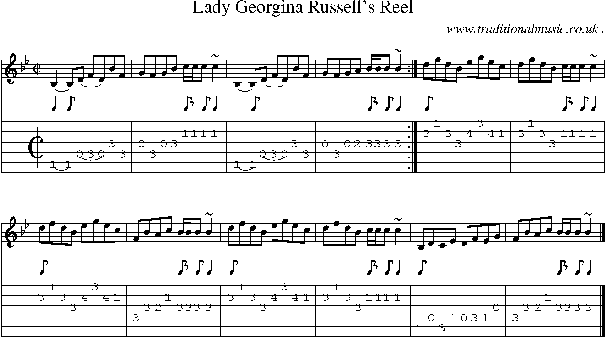 Sheet-music  score, Chords and Guitar Tabs for Lady Georgina Russells Reel
