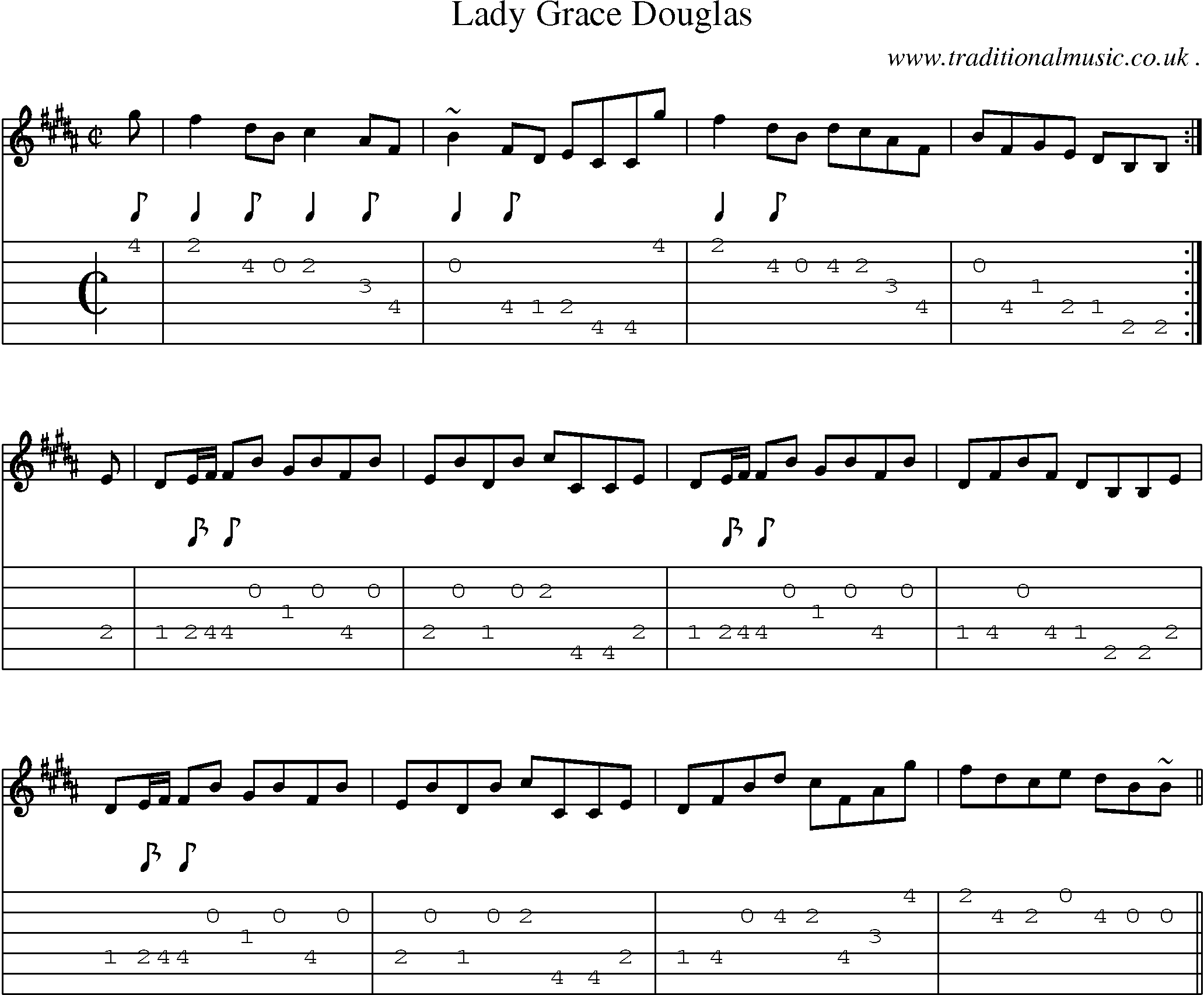 Sheet-music  score, Chords and Guitar Tabs for Lady Grace Douglas