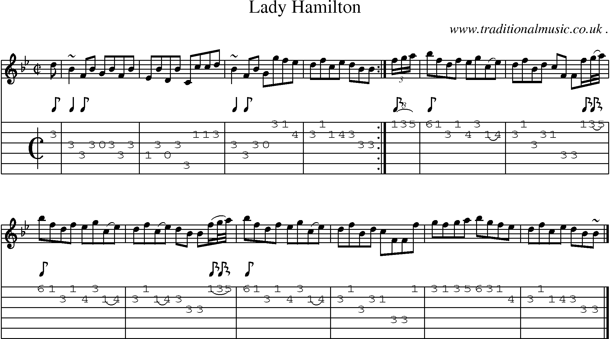 Sheet-music  score, Chords and Guitar Tabs for Lady Hamilton