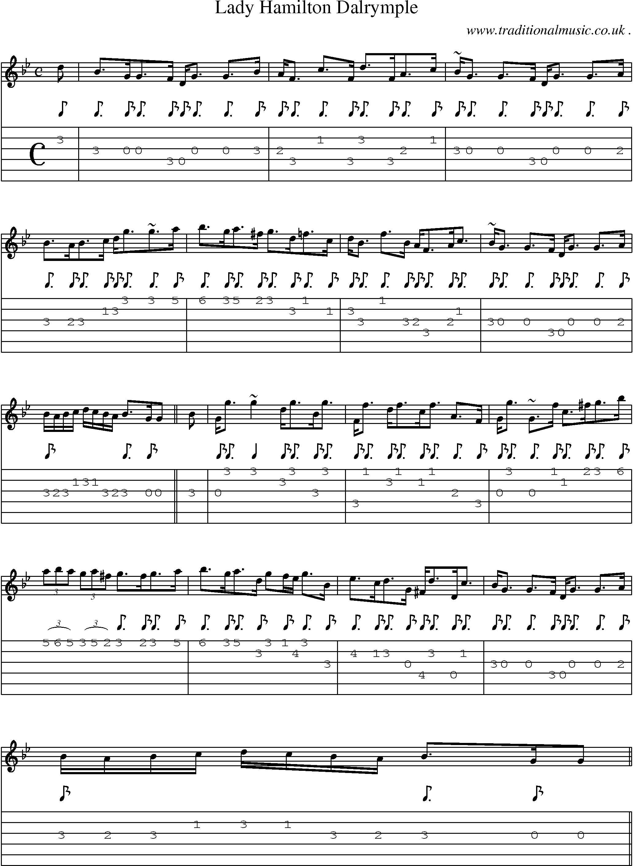 Sheet-music  score, Chords and Guitar Tabs for Lady Hamilton Dalrymple