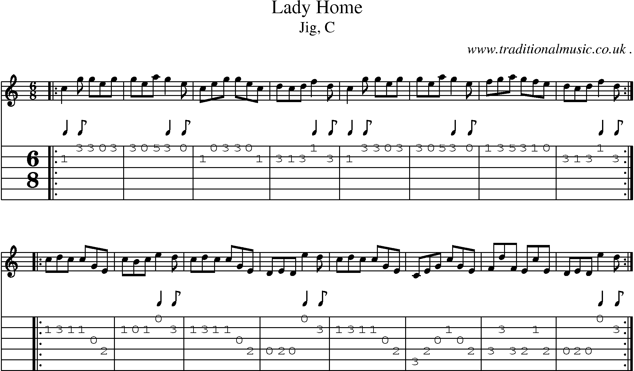 Sheet-music  score, Chords and Guitar Tabs for Lady Home