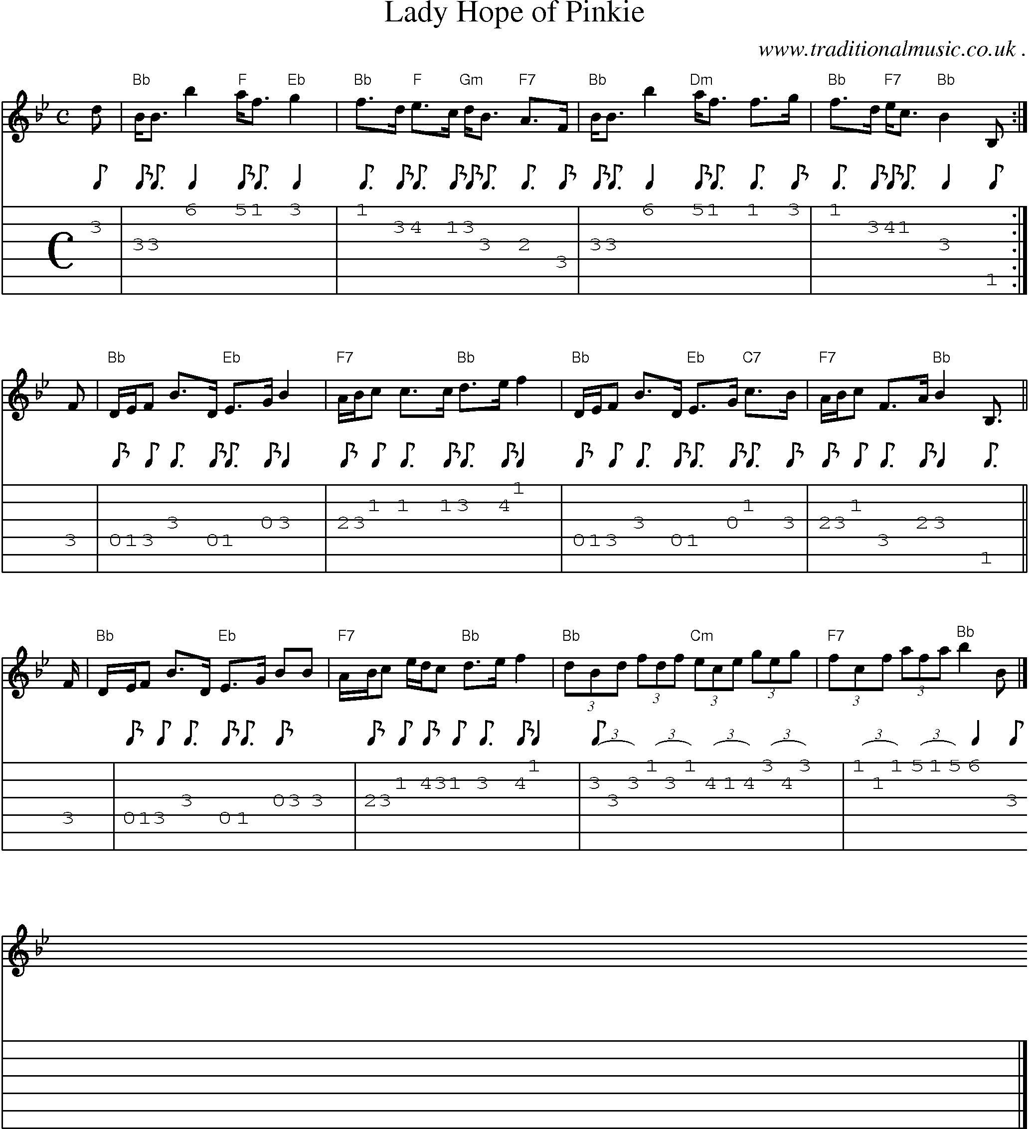 Sheet-music  score, Chords and Guitar Tabs for Lady Hope Of Pinkie
