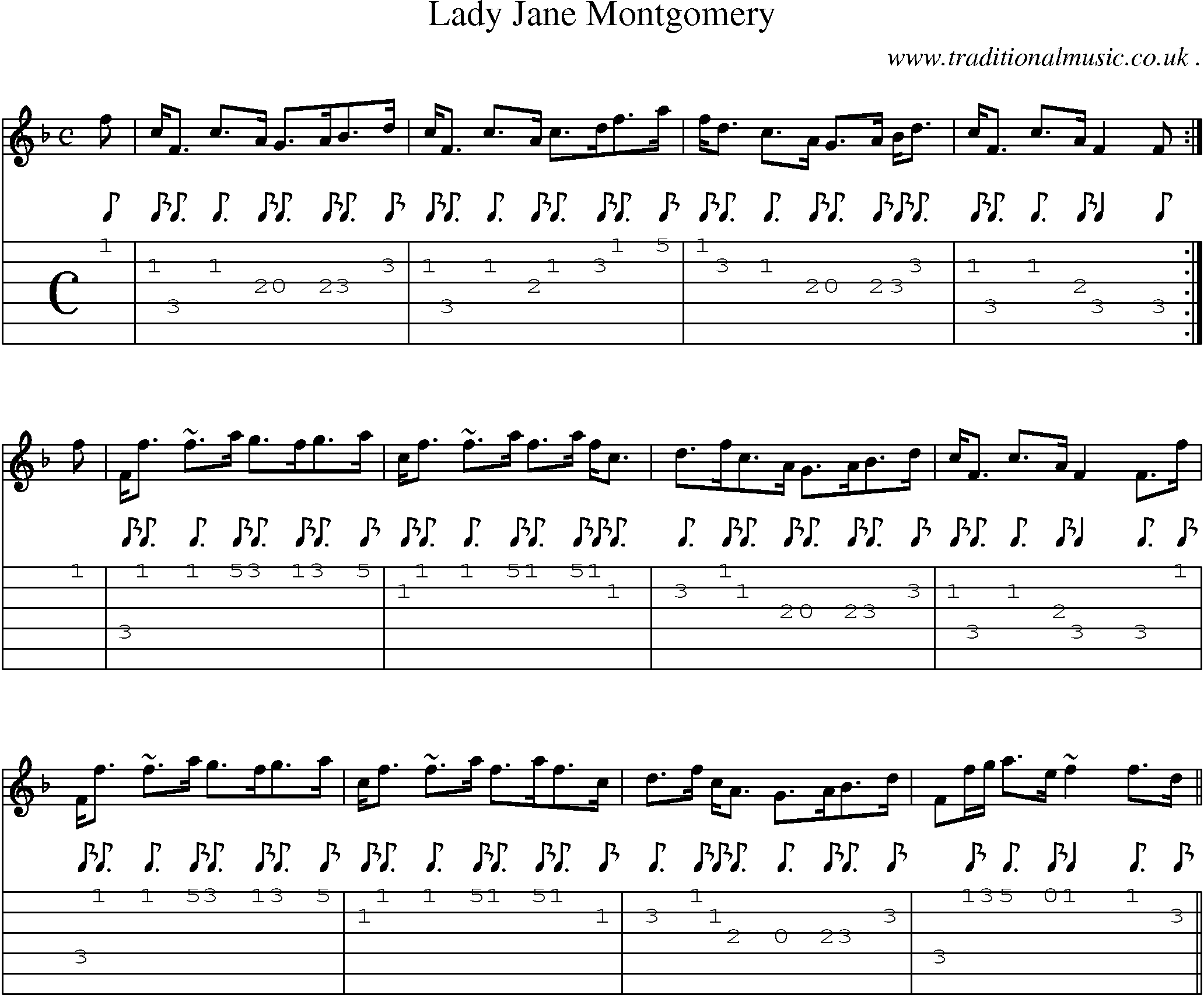 Sheet-music  score, Chords and Guitar Tabs for Lady Jane Montgomery