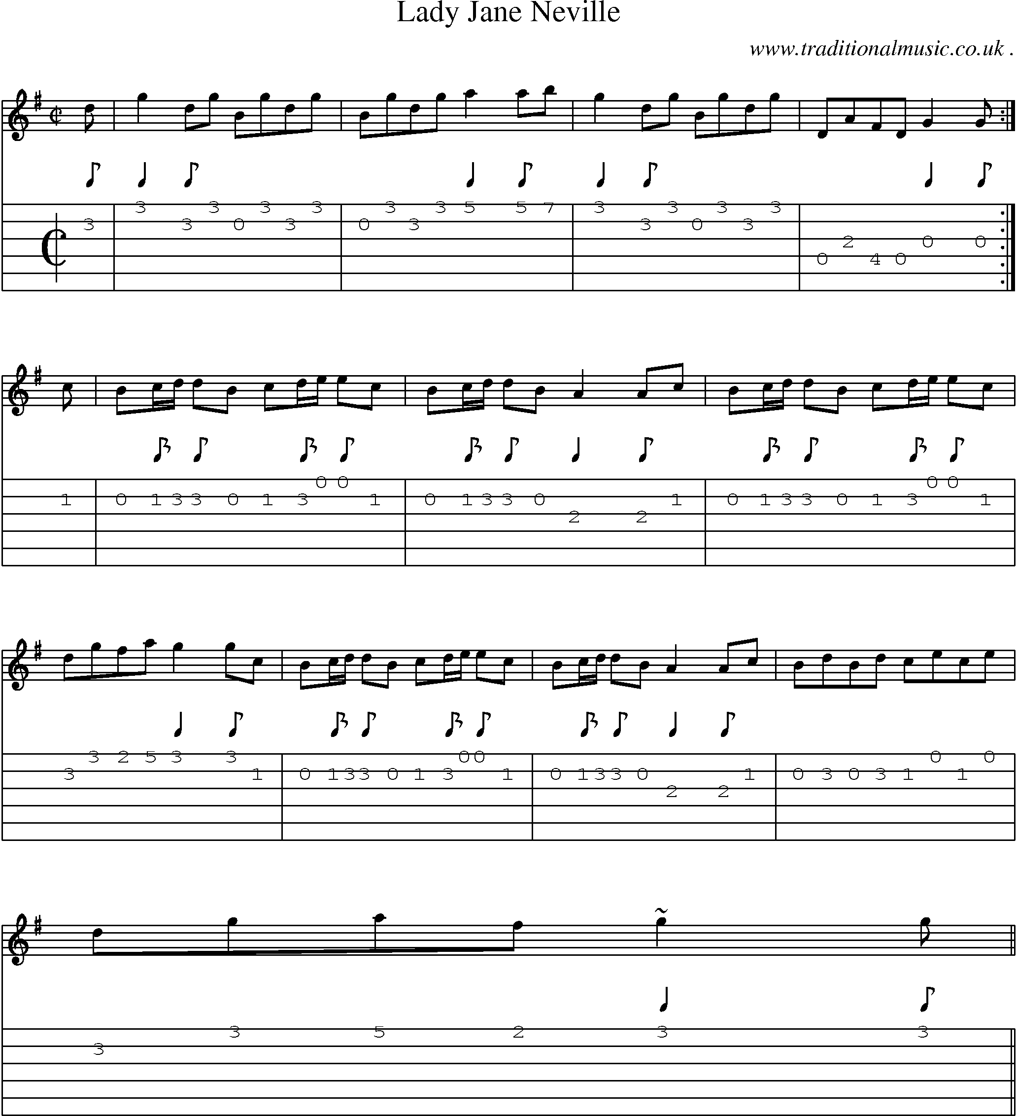 Sheet-music  score, Chords and Guitar Tabs for Lady Jane Neville