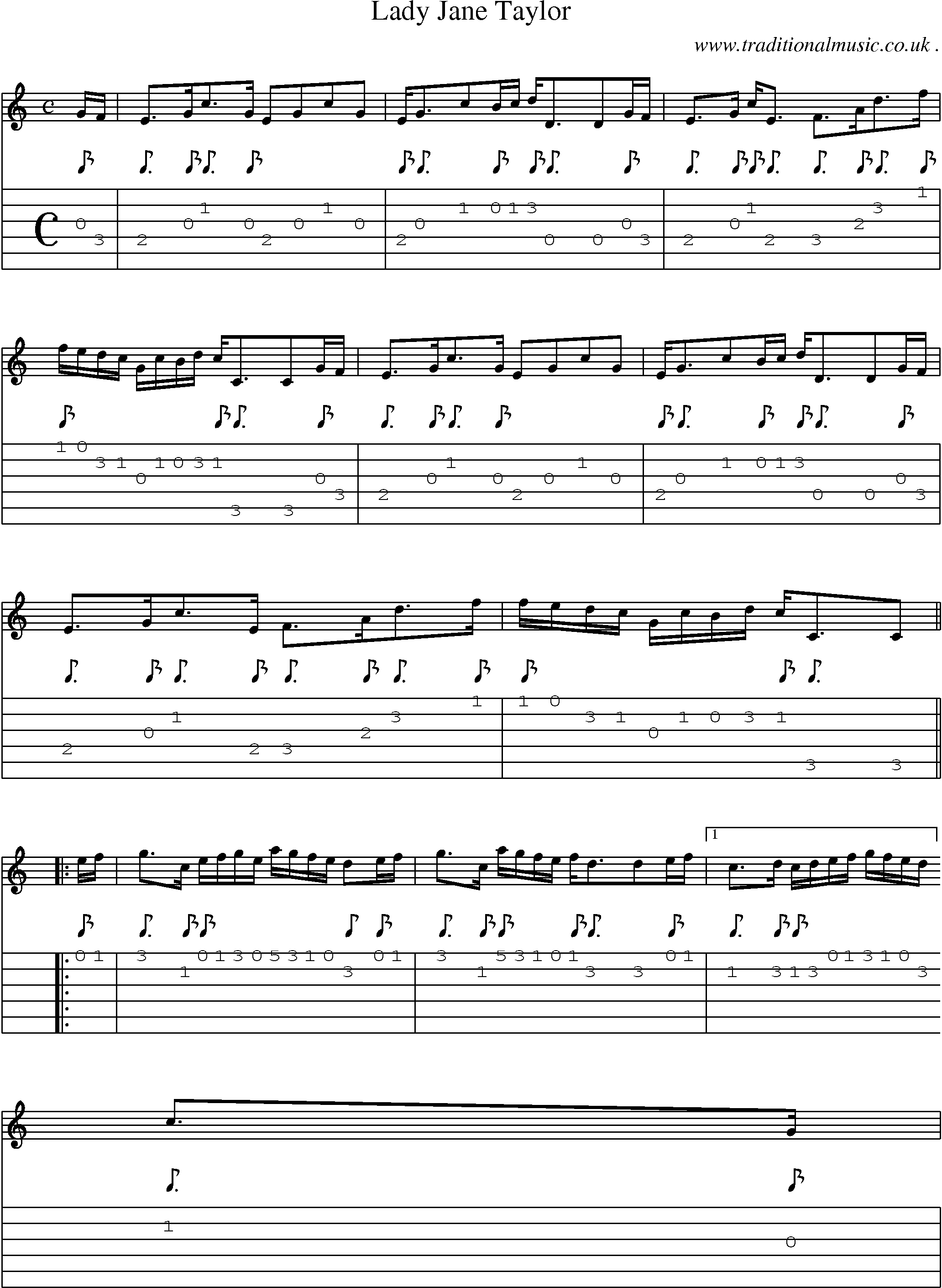 Sheet-music  score, Chords and Guitar Tabs for Lady Jane Taylor