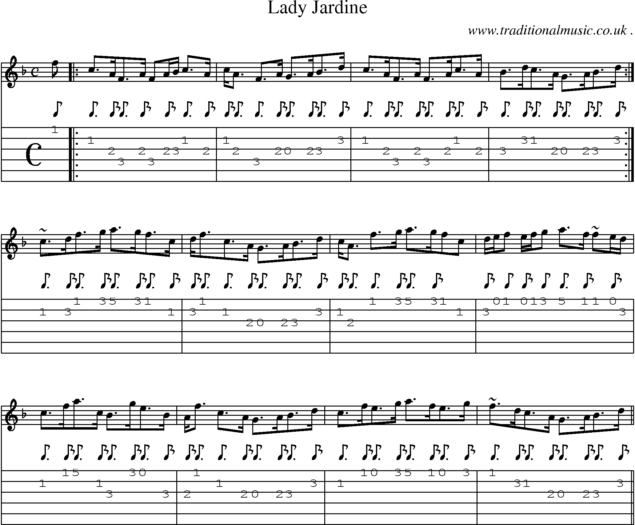 Sheet-music  score, Chords and Guitar Tabs for Lady Jardine