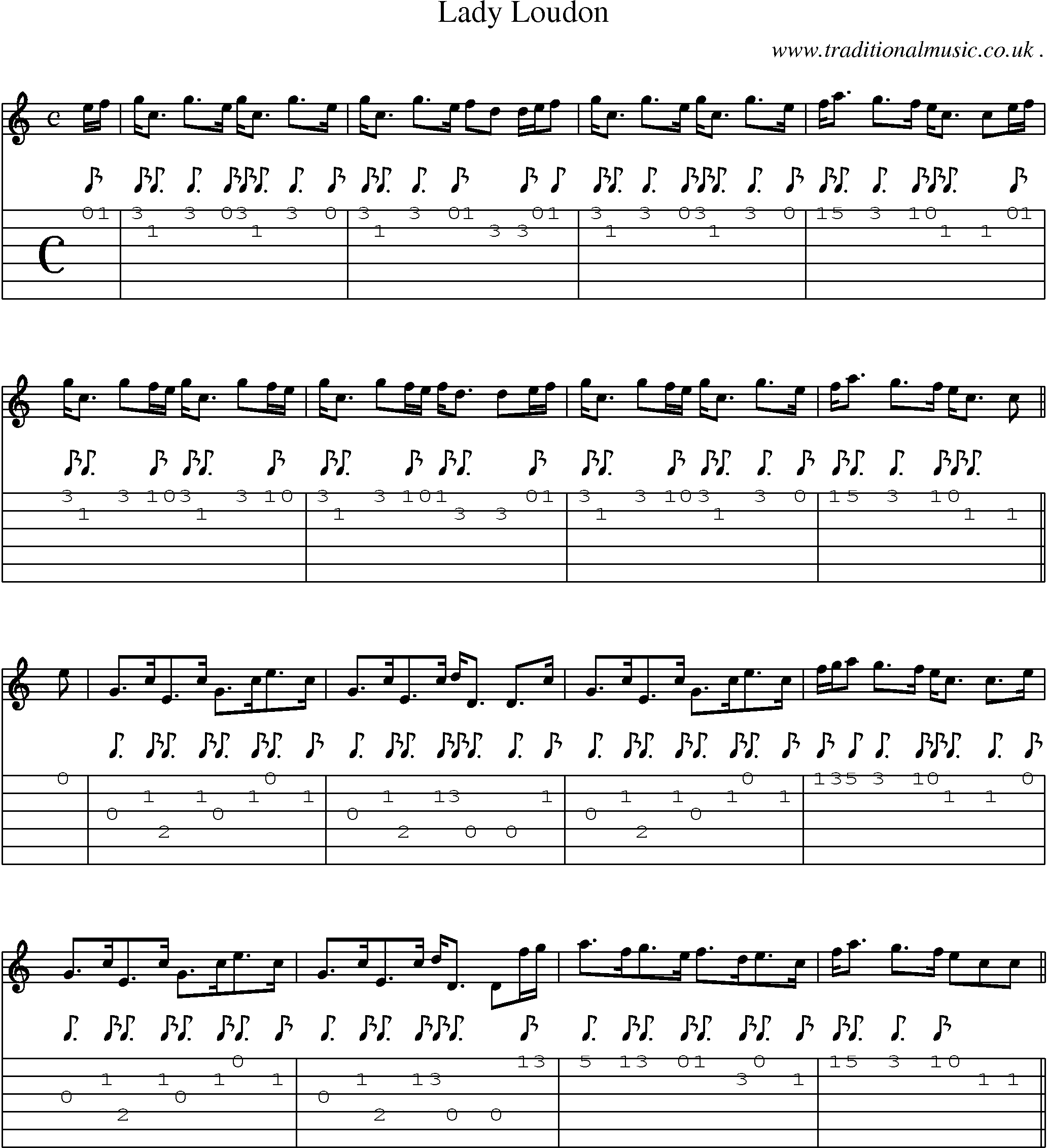 Sheet-music  score, Chords and Guitar Tabs for Lady Loudon