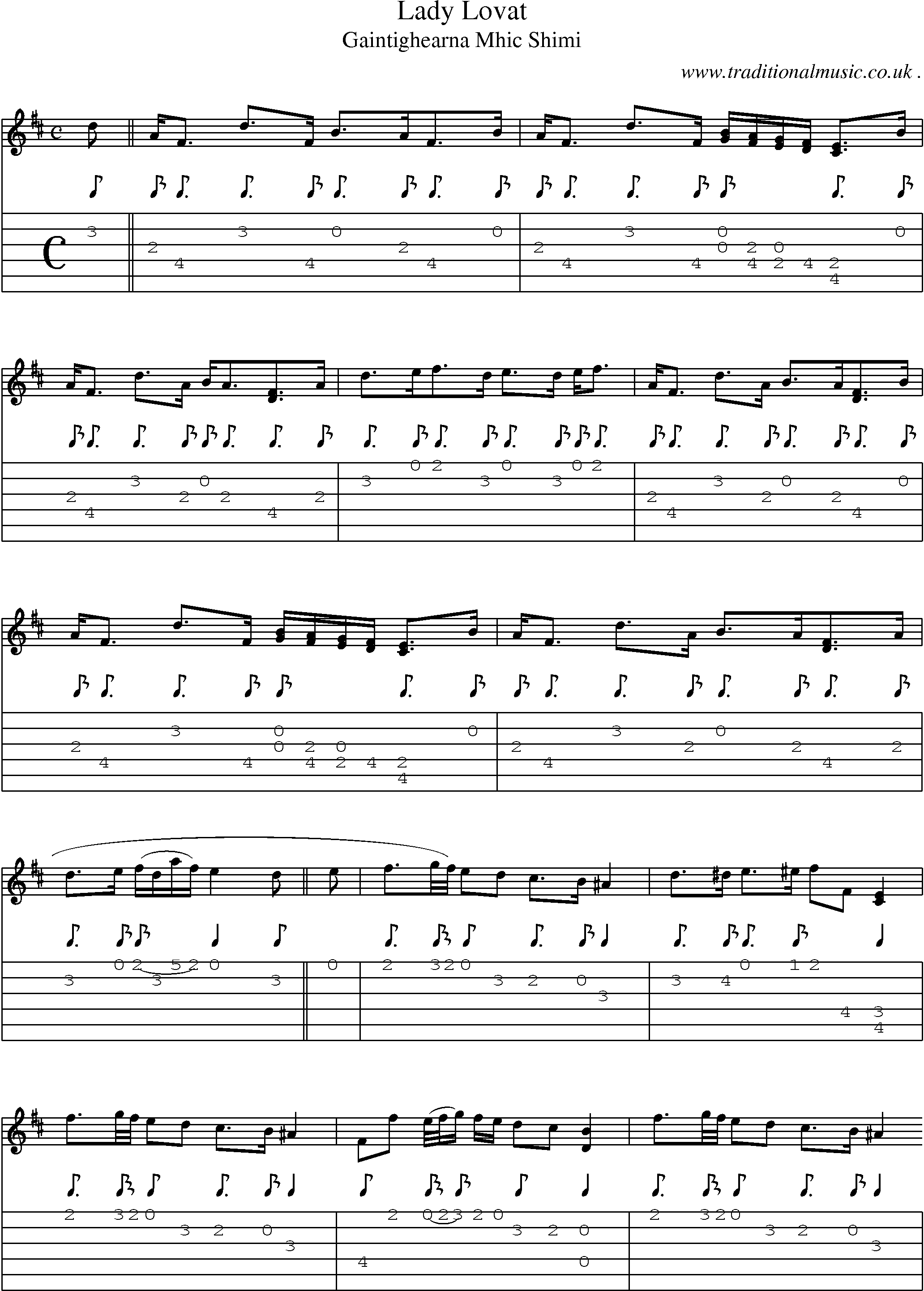 Sheet-music  score, Chords and Guitar Tabs for Lady Lovat