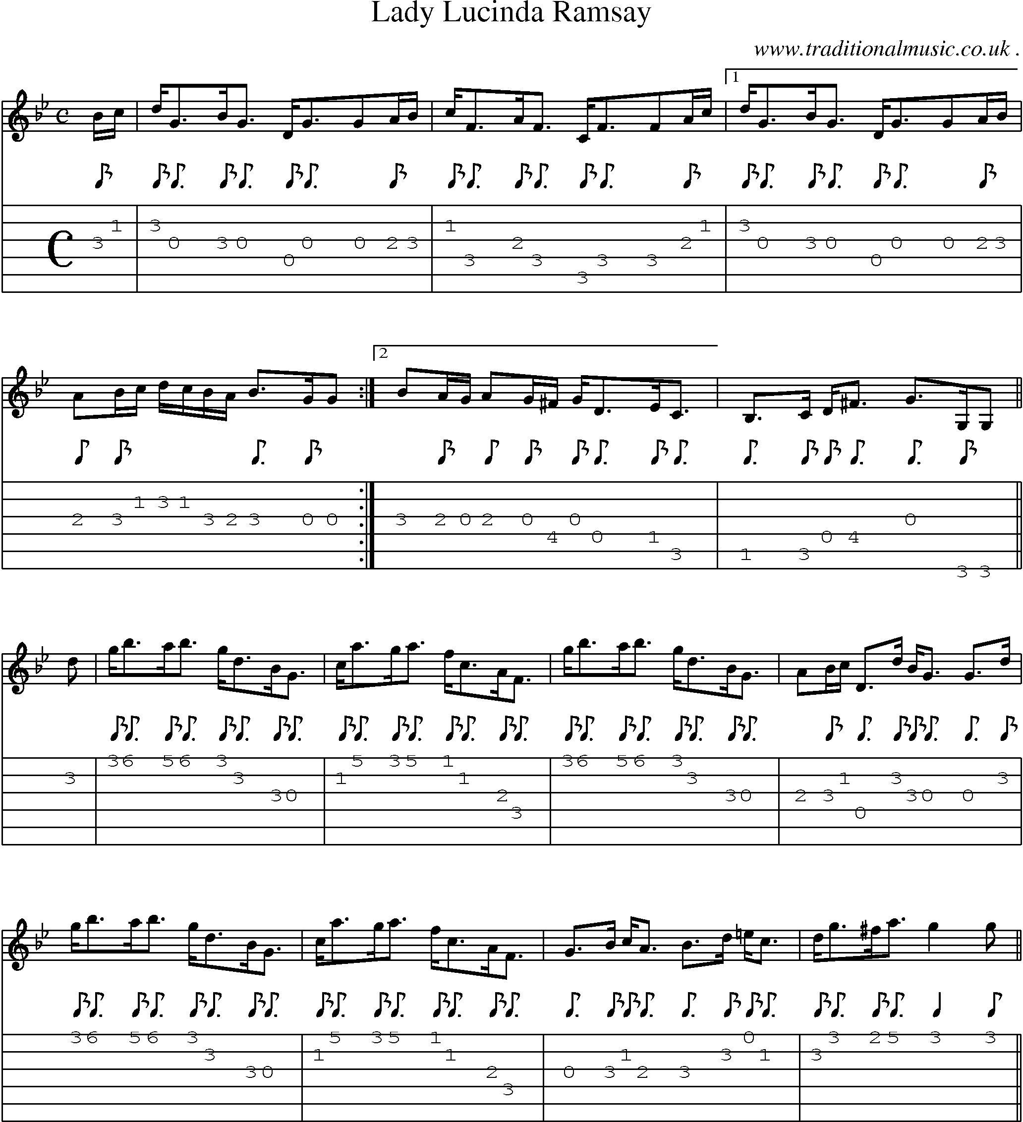 Sheet-music  score, Chords and Guitar Tabs for Lady Lucinda Ramsay