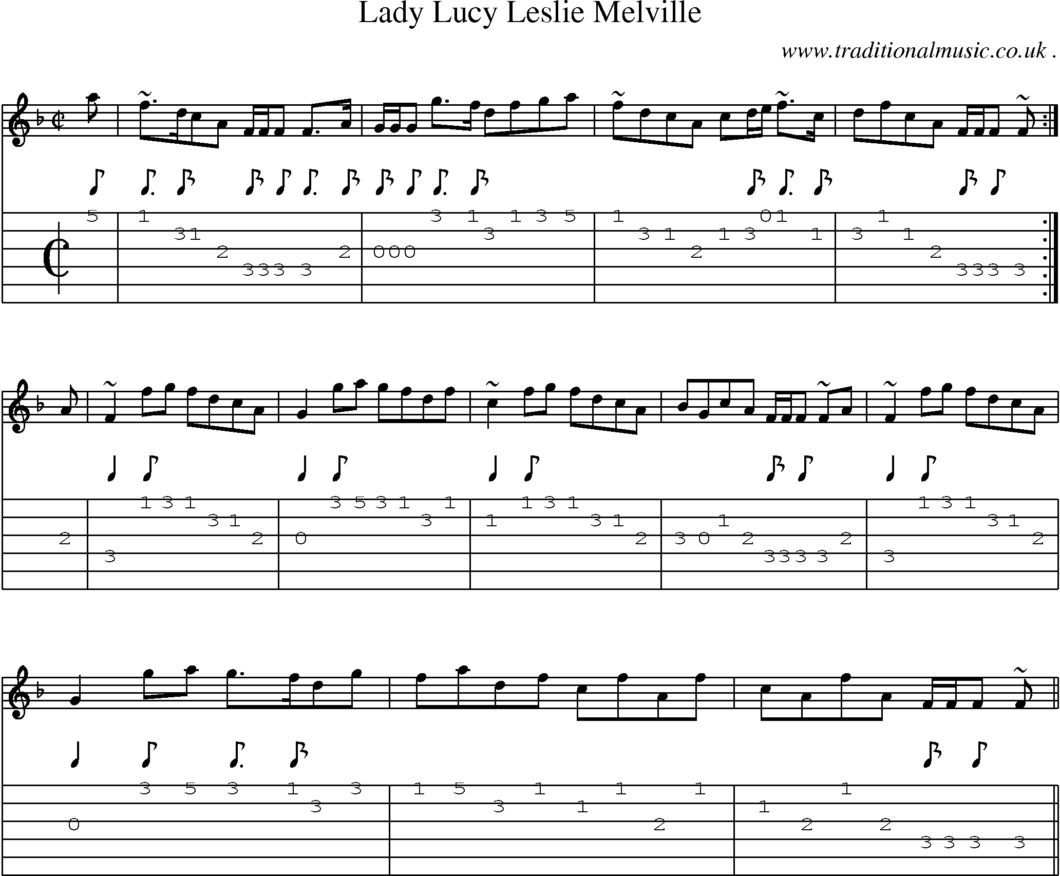 Sheet-music  score, Chords and Guitar Tabs for Lady Lucy Leslie Melville