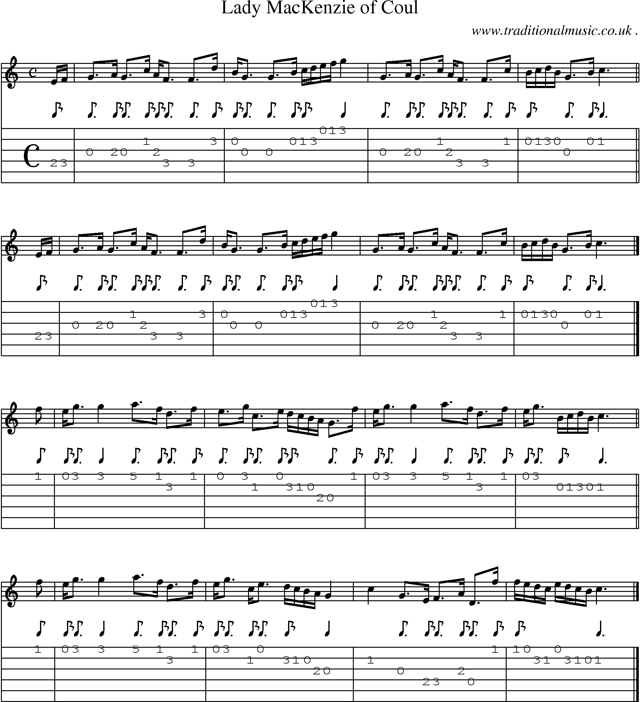Sheet-music  score, Chords and Guitar Tabs for Lady Mackenzie Of Coul