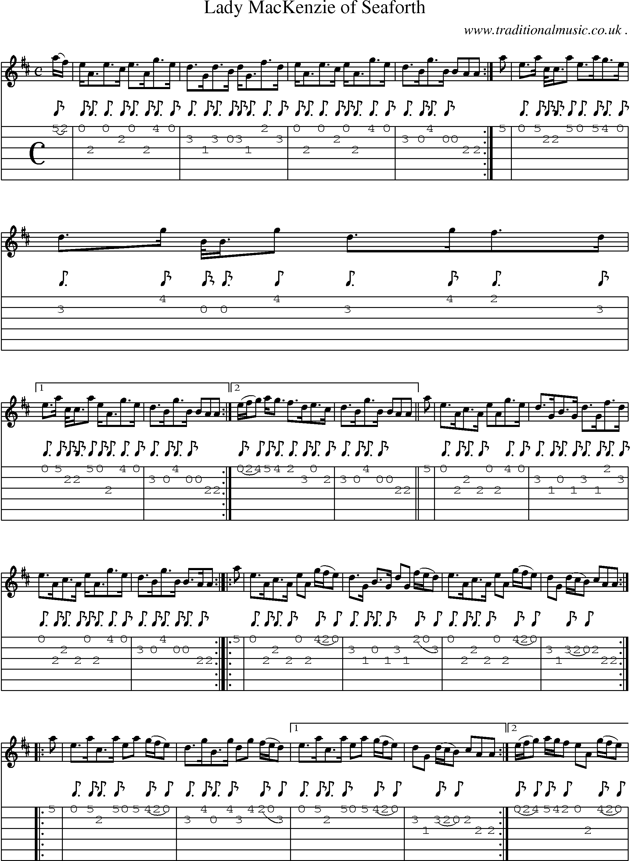 Sheet-music  score, Chords and Guitar Tabs for Lady Mackenzie Of Seaforth