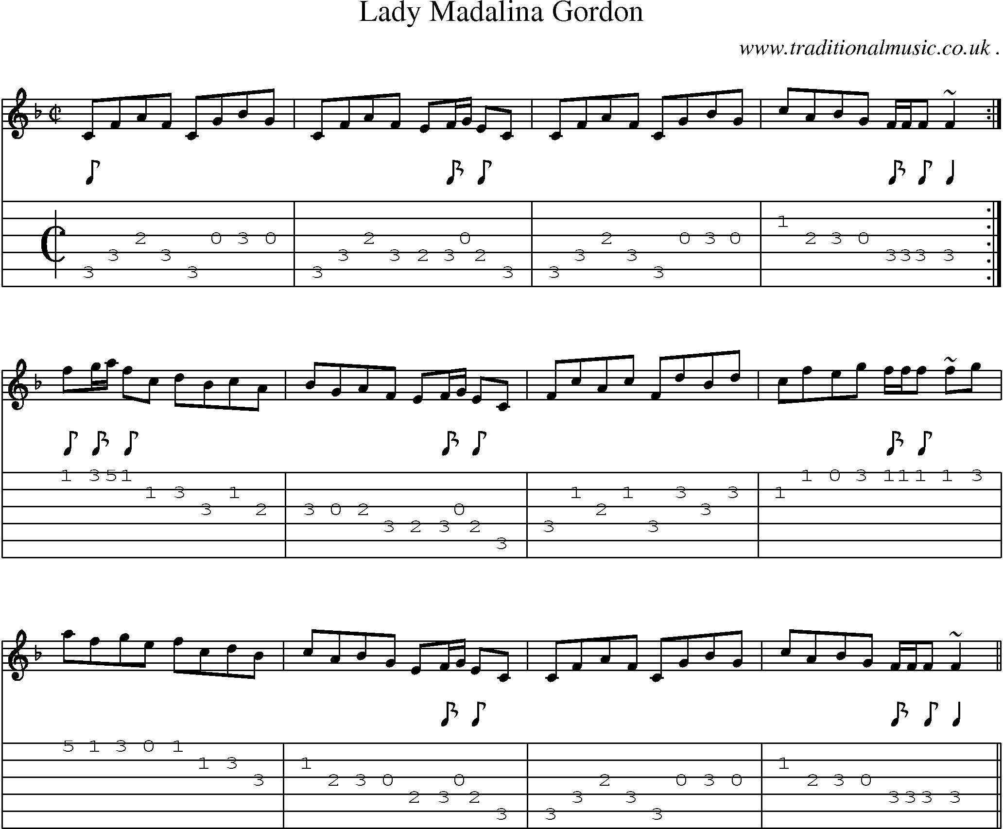 Sheet-music  score, Chords and Guitar Tabs for Lady Madalina Gordon