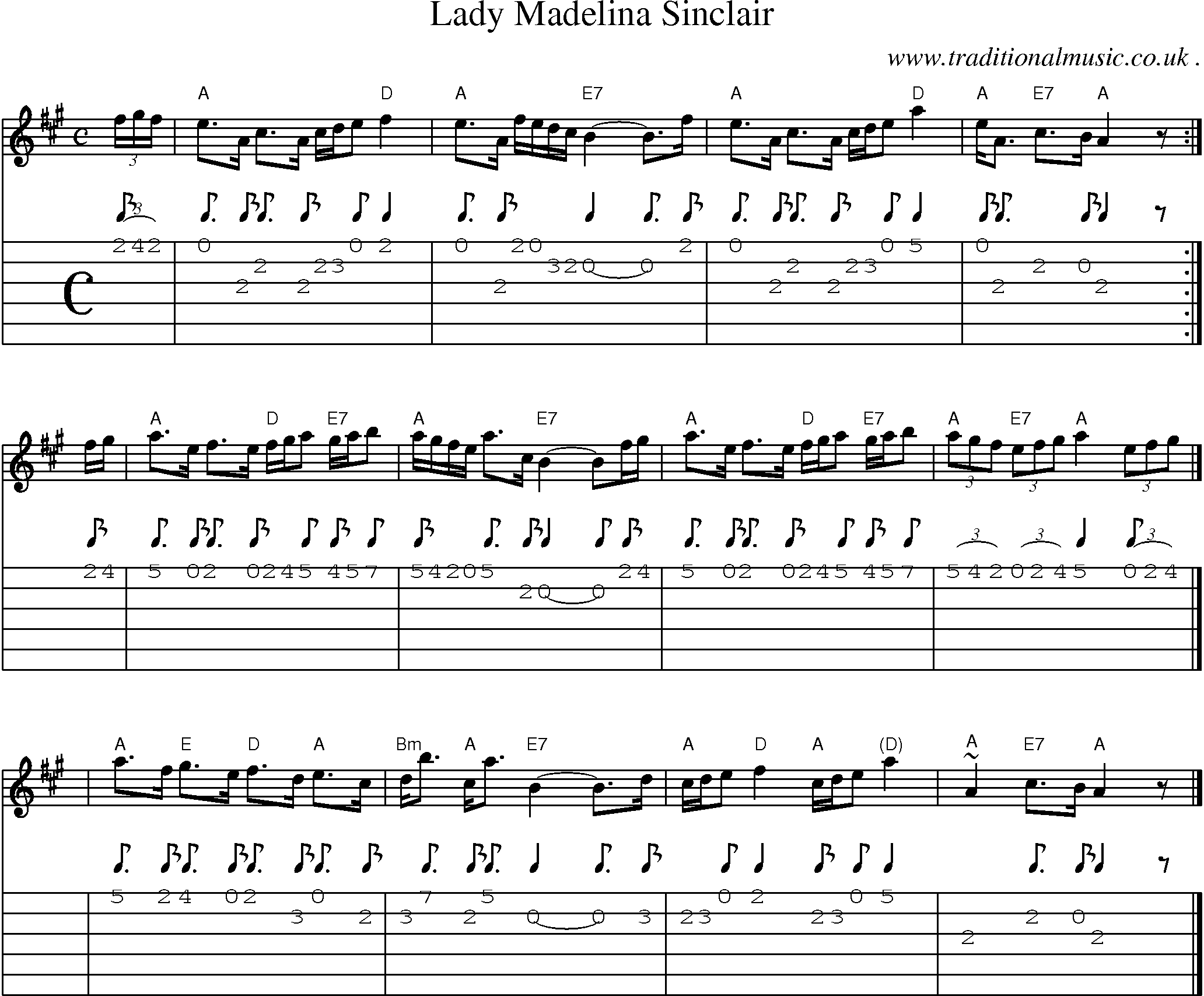 Sheet-music  score, Chords and Guitar Tabs for Lady Madelina Sinclair