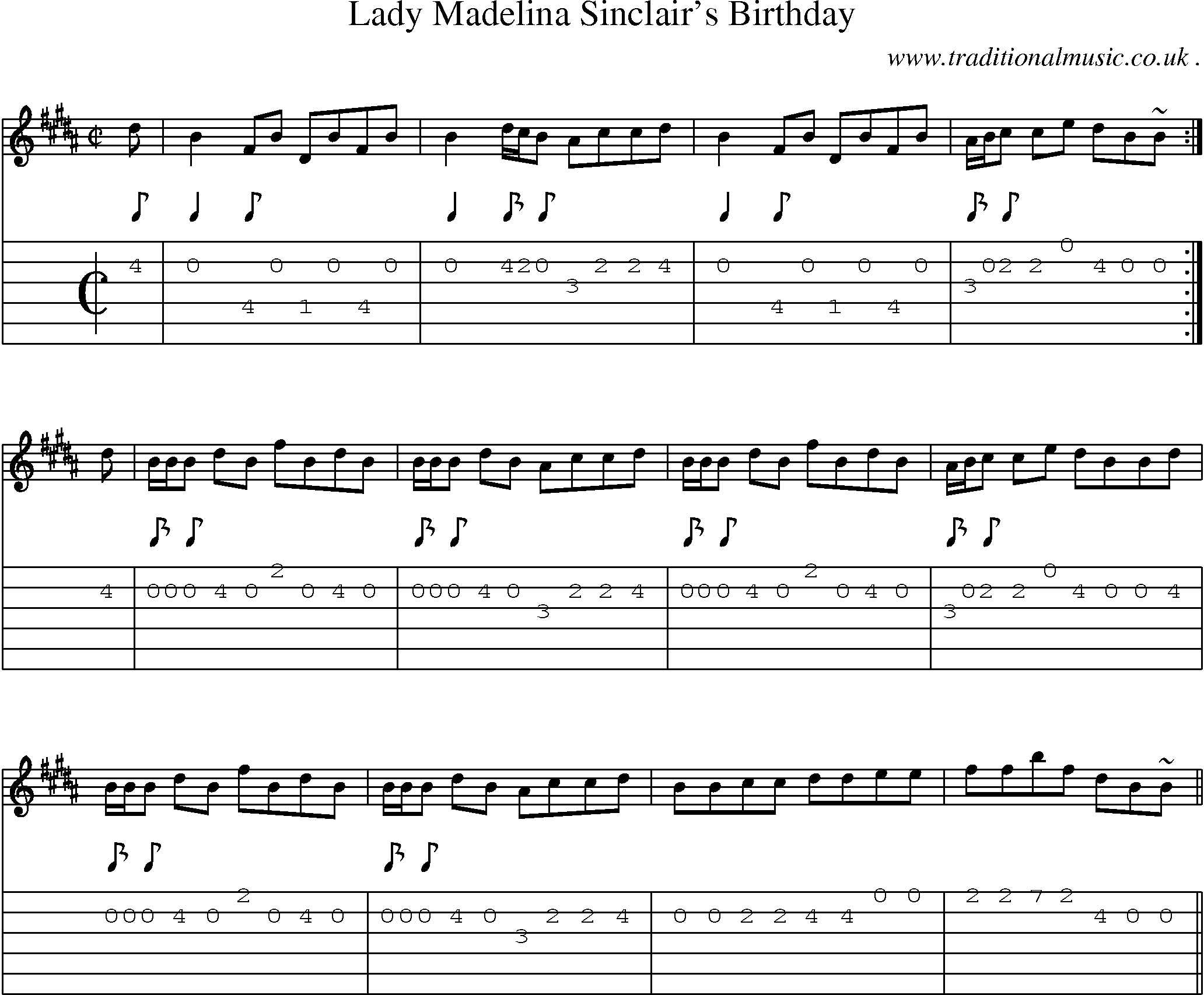 Sheet-music  score, Chords and Guitar Tabs for Lady Madelina Sinclairs Birthday