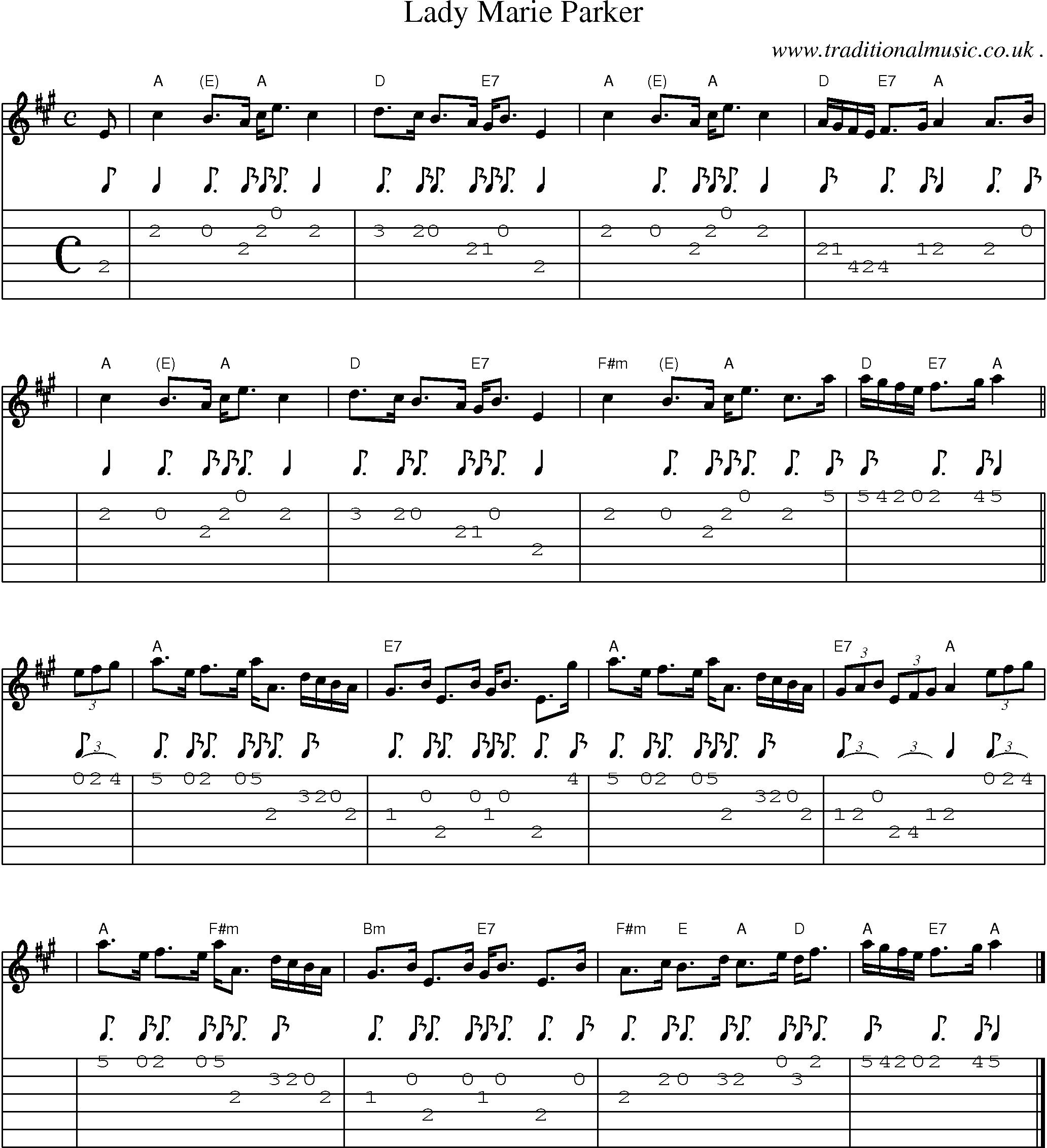 Sheet-music  score, Chords and Guitar Tabs for Lady Marie Parker