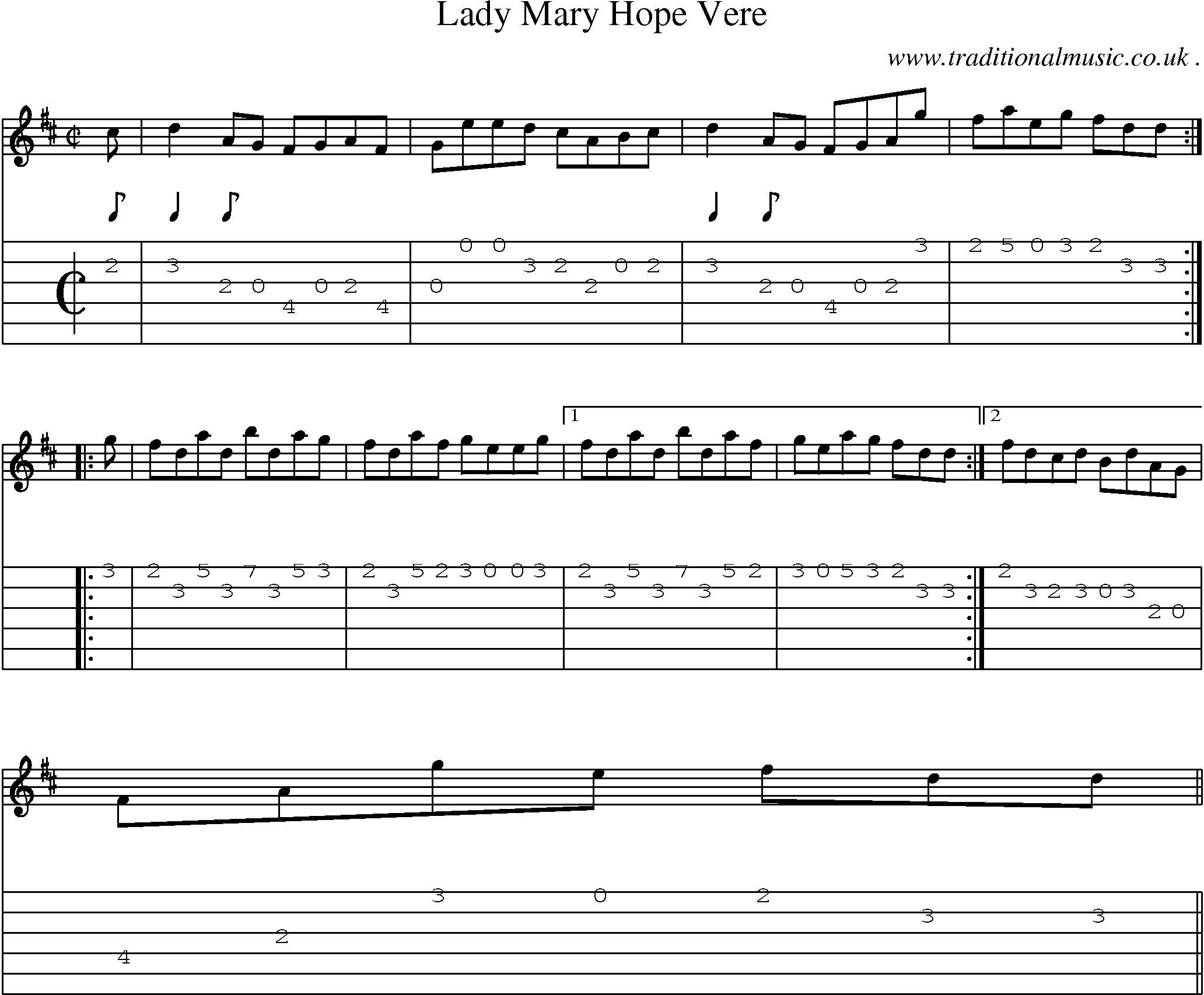 Sheet-music  score, Chords and Guitar Tabs for Lady Mary Hope Vere