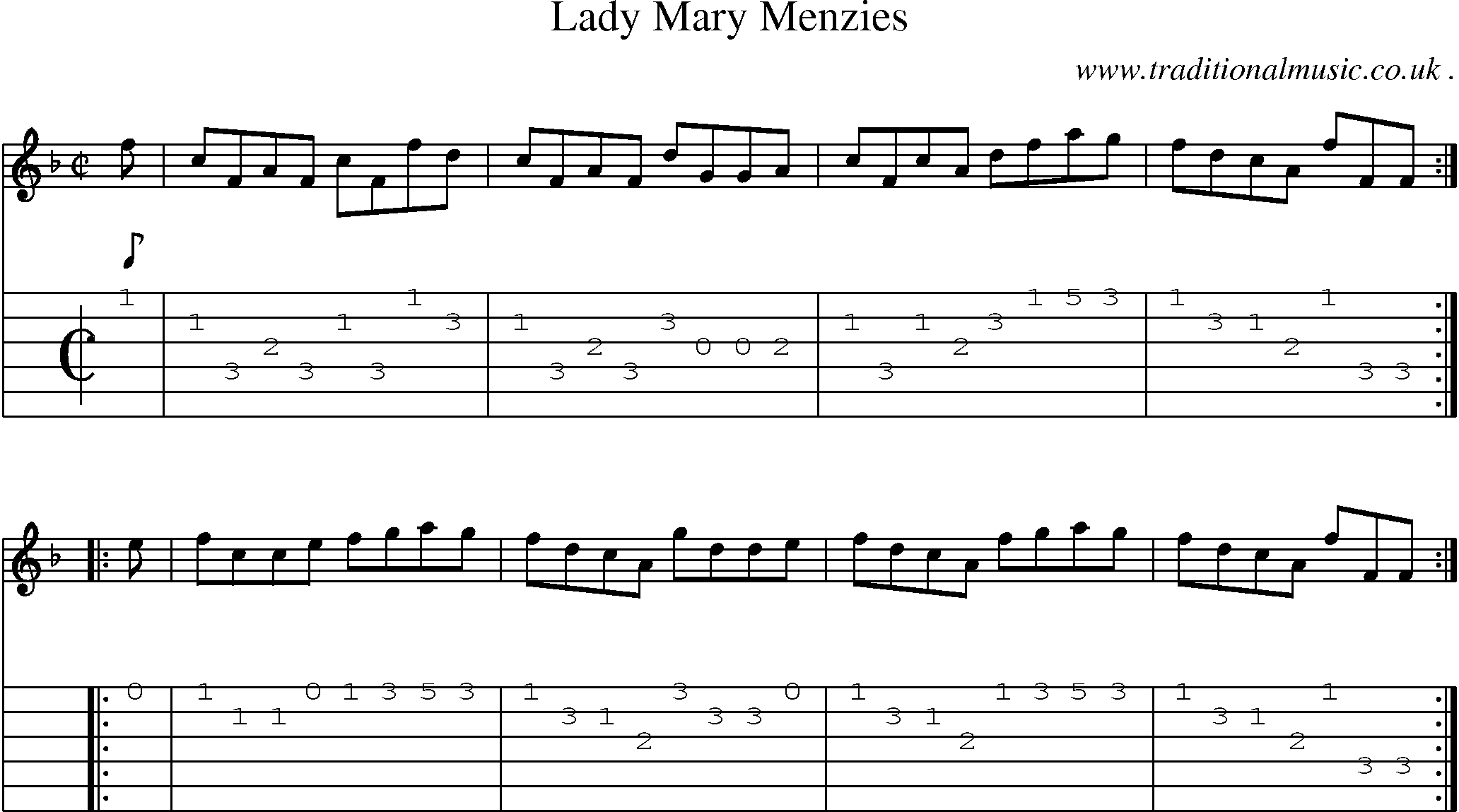 Sheet-music  score, Chords and Guitar Tabs for Lady Mary Menzies