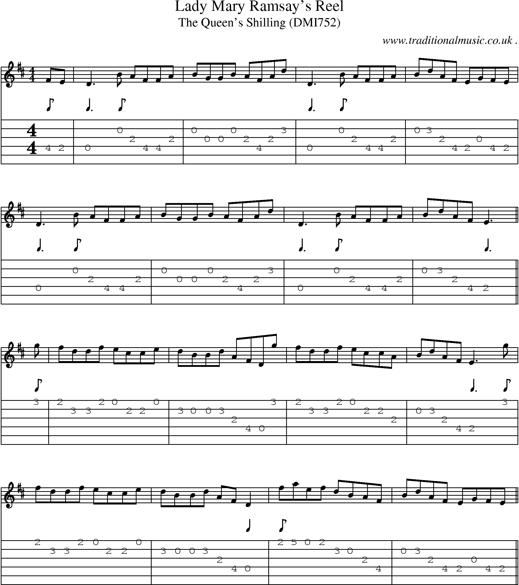 Sheet-music  score, Chords and Guitar Tabs for Lady Mary Ramsays Reel