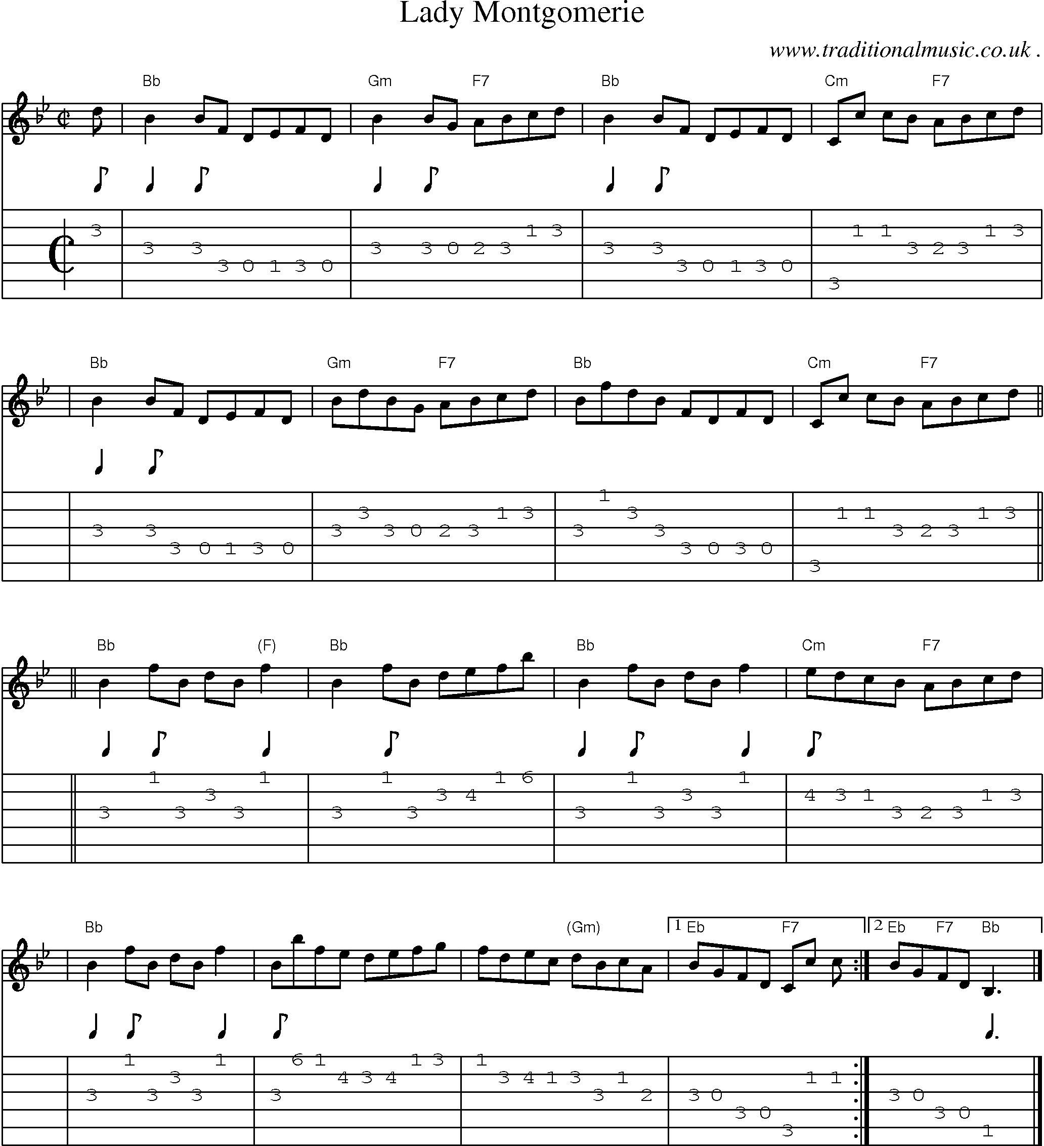 Sheet-music  score, Chords and Guitar Tabs for Lady Montgomerie
