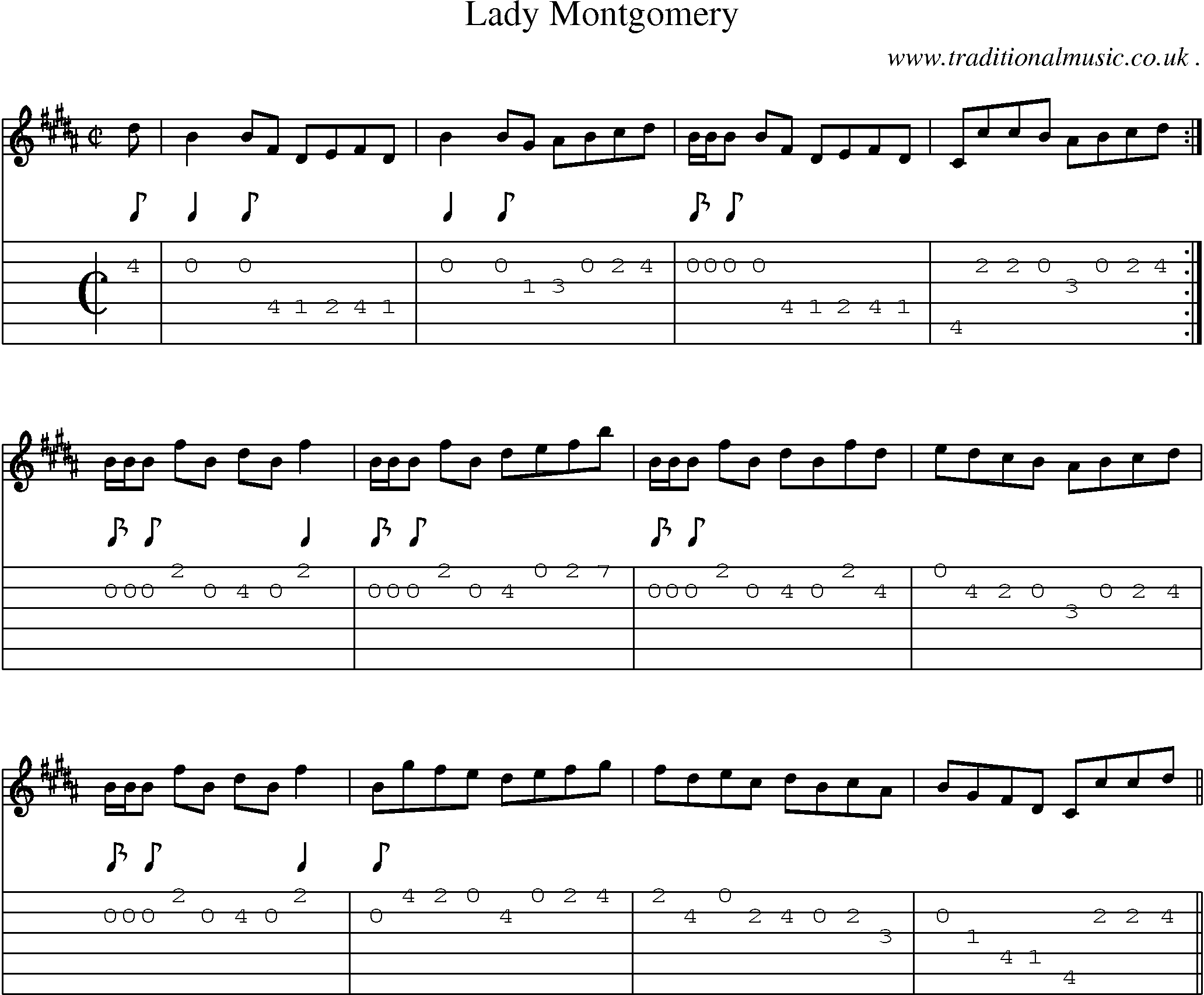 Sheet-music  score, Chords and Guitar Tabs for Lady Montgomery