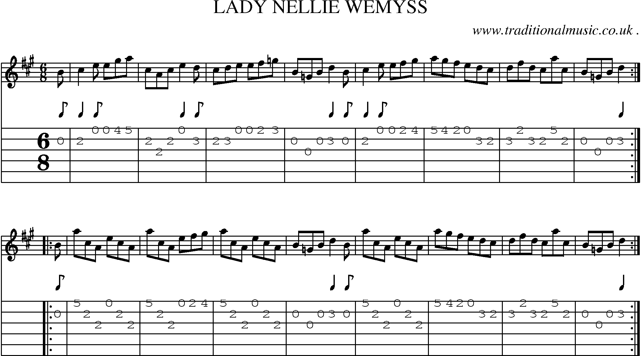 Sheet-music  score, Chords and Guitar Tabs for Lady Nellie Wemyss