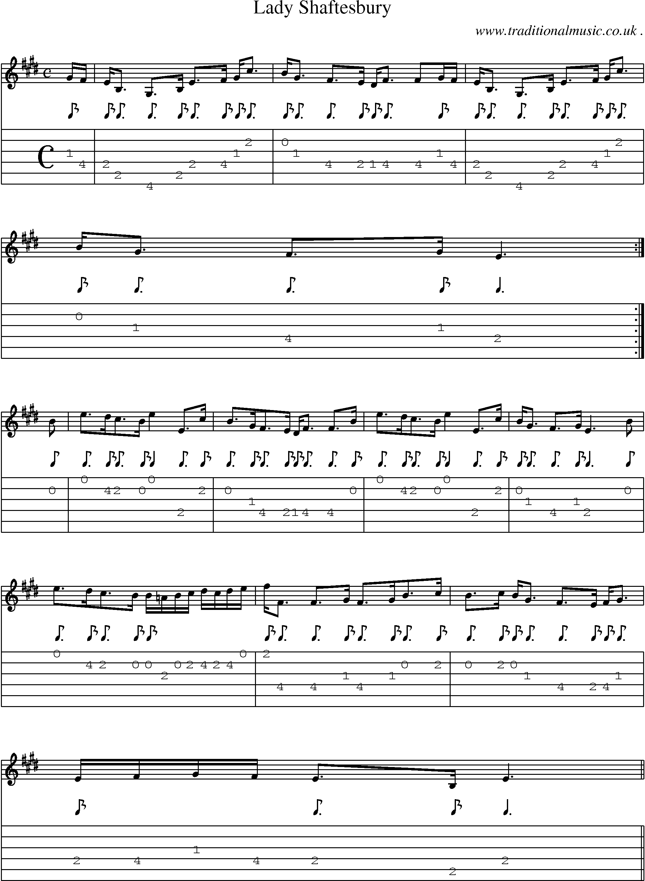 Sheet-music  score, Chords and Guitar Tabs for Lady Shaftesbury
