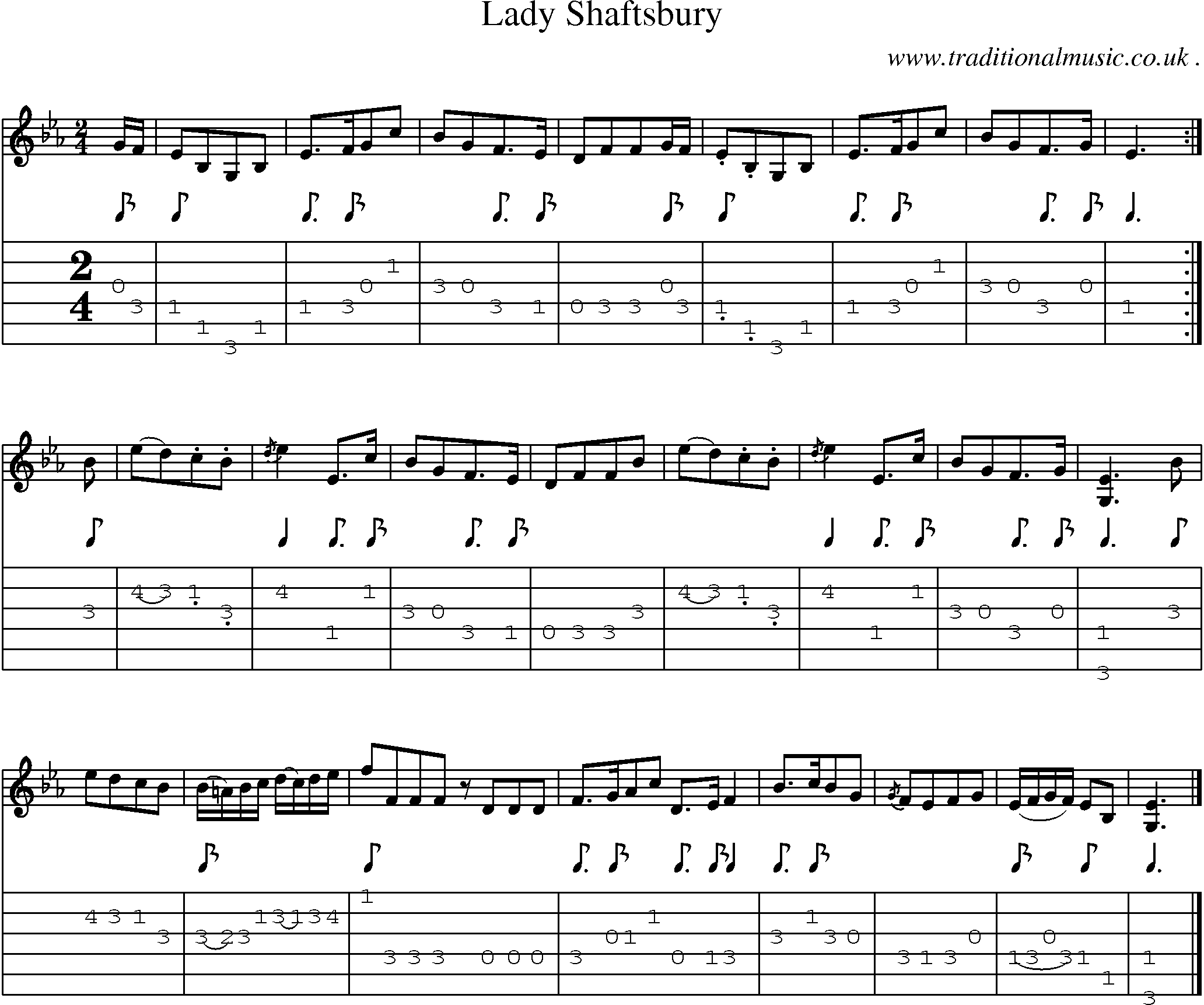 Sheet-music  score, Chords and Guitar Tabs for Lady Shaftsbury