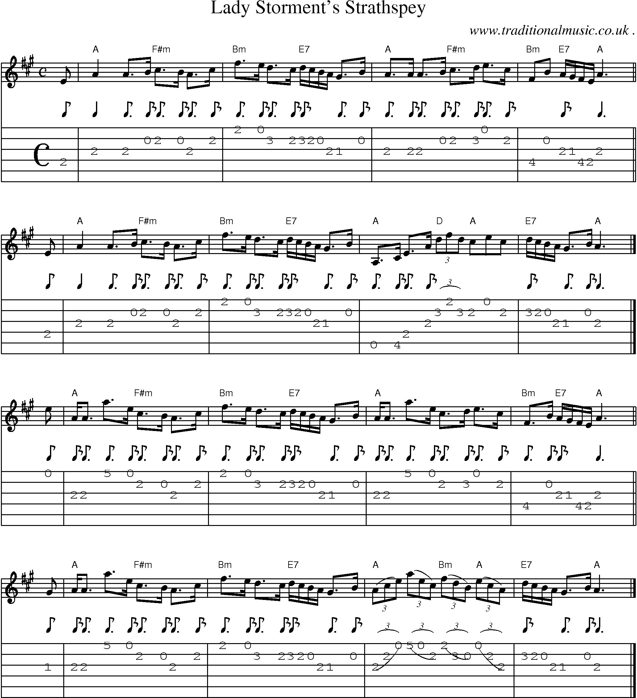 Sheet-music  score, Chords and Guitar Tabs for Lady Storments Strathspey