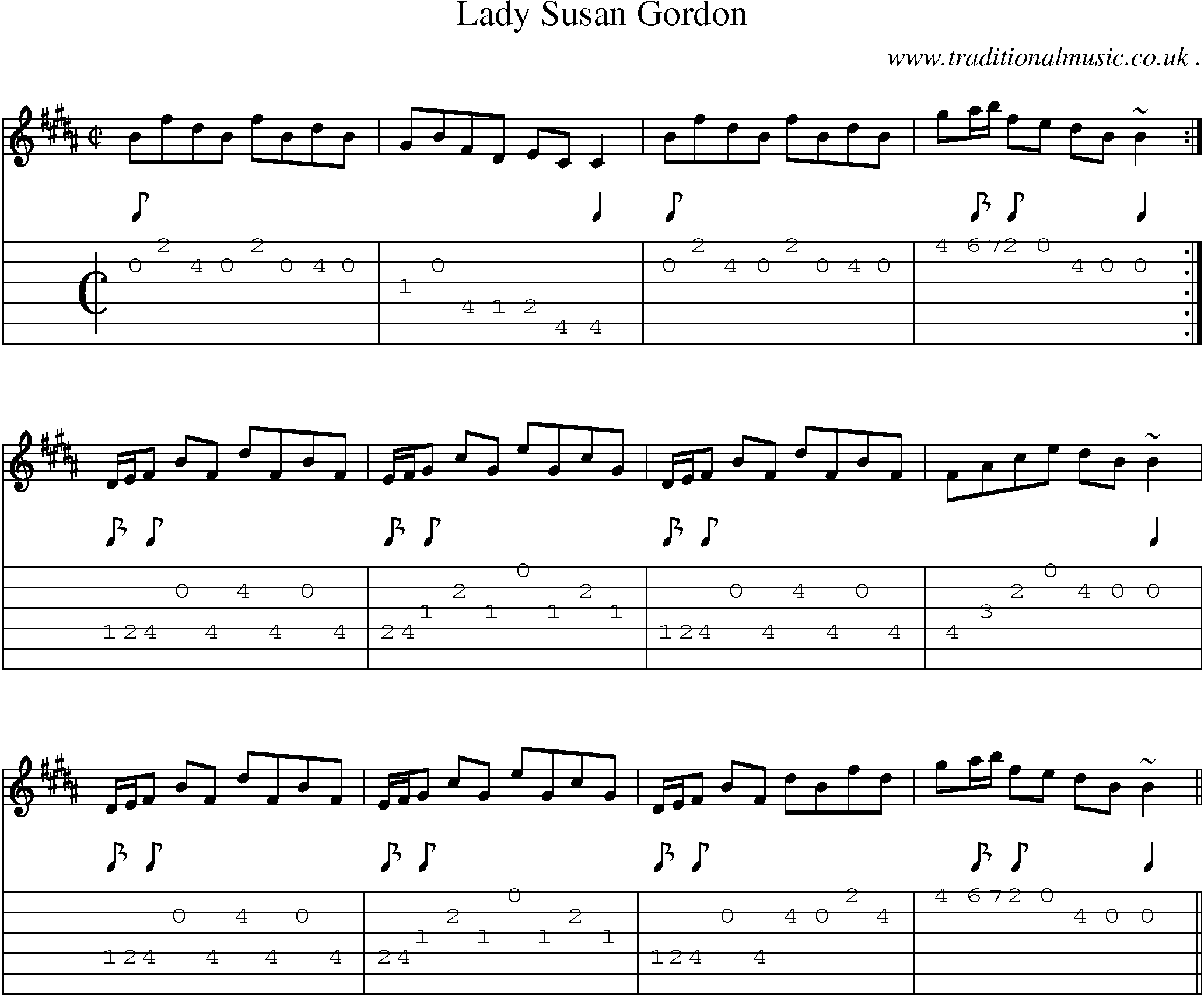 Sheet-music  score, Chords and Guitar Tabs for Lady Susan Gordon