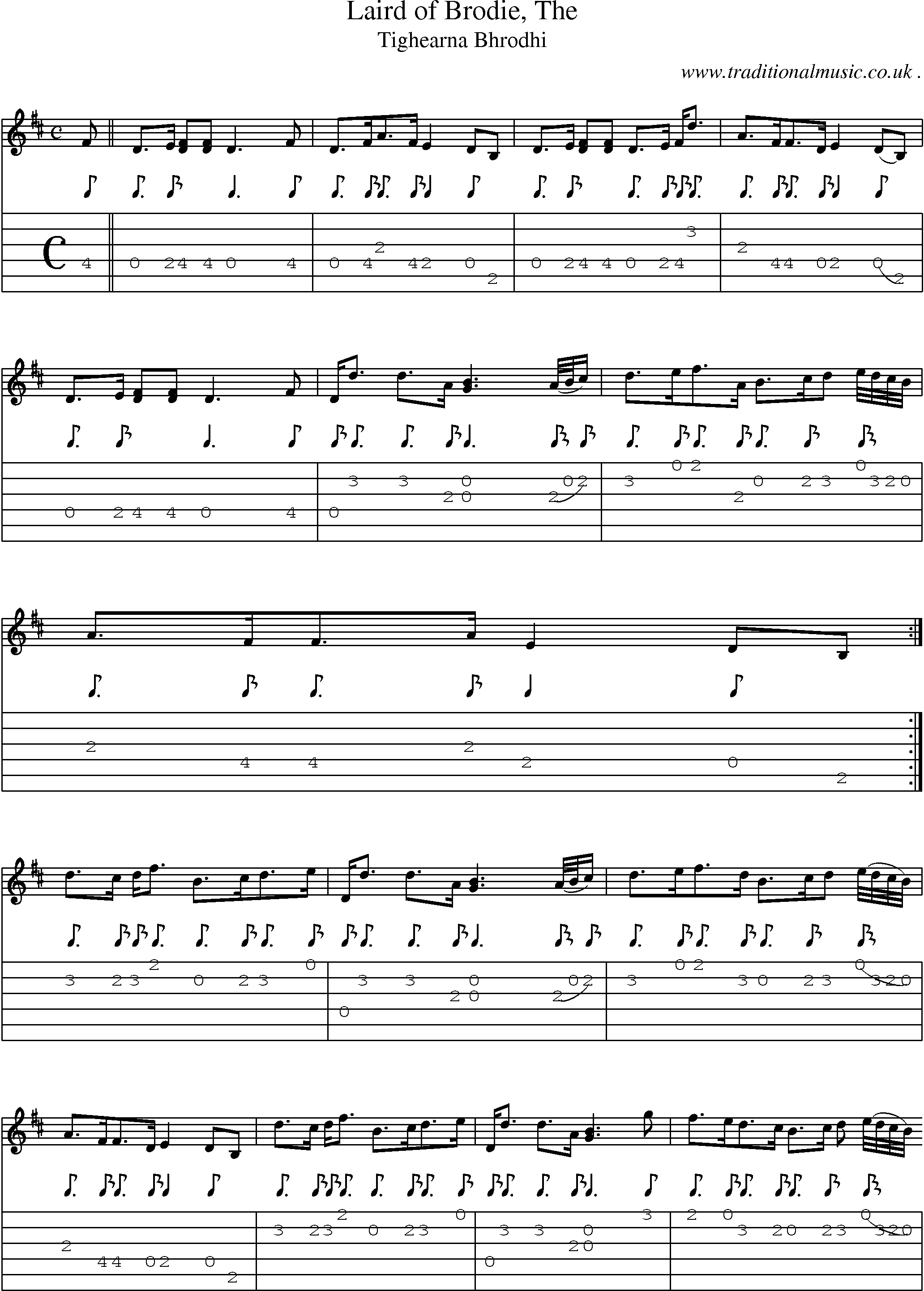 Sheet-music  score, Chords and Guitar Tabs for Laird Of Brodie The