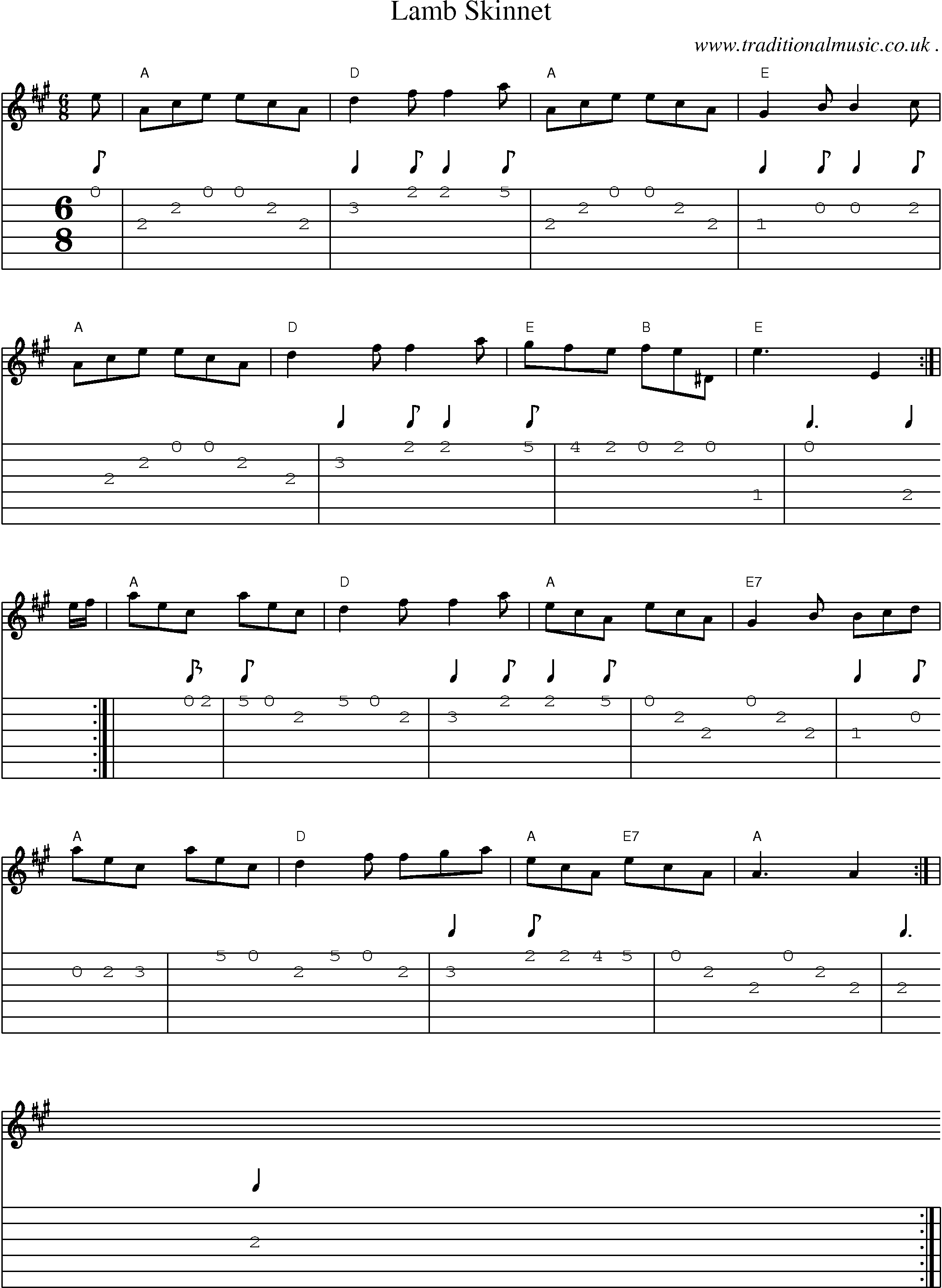 Sheet-music  score, Chords and Guitar Tabs for Lamb Skinnet