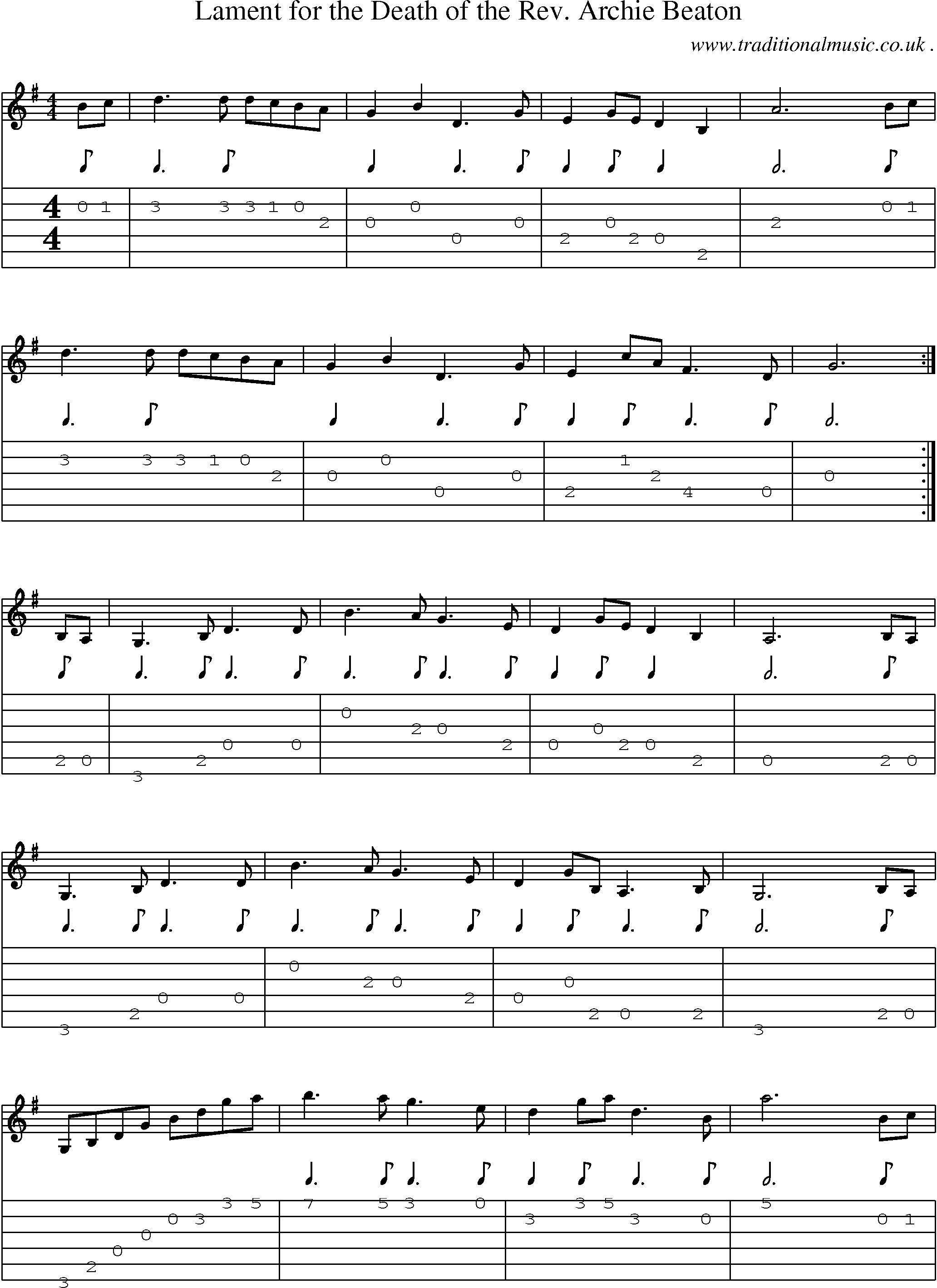 Sheet-music  score, Chords and Guitar Tabs for Lament For The Death Of The Rev Archie Beaton