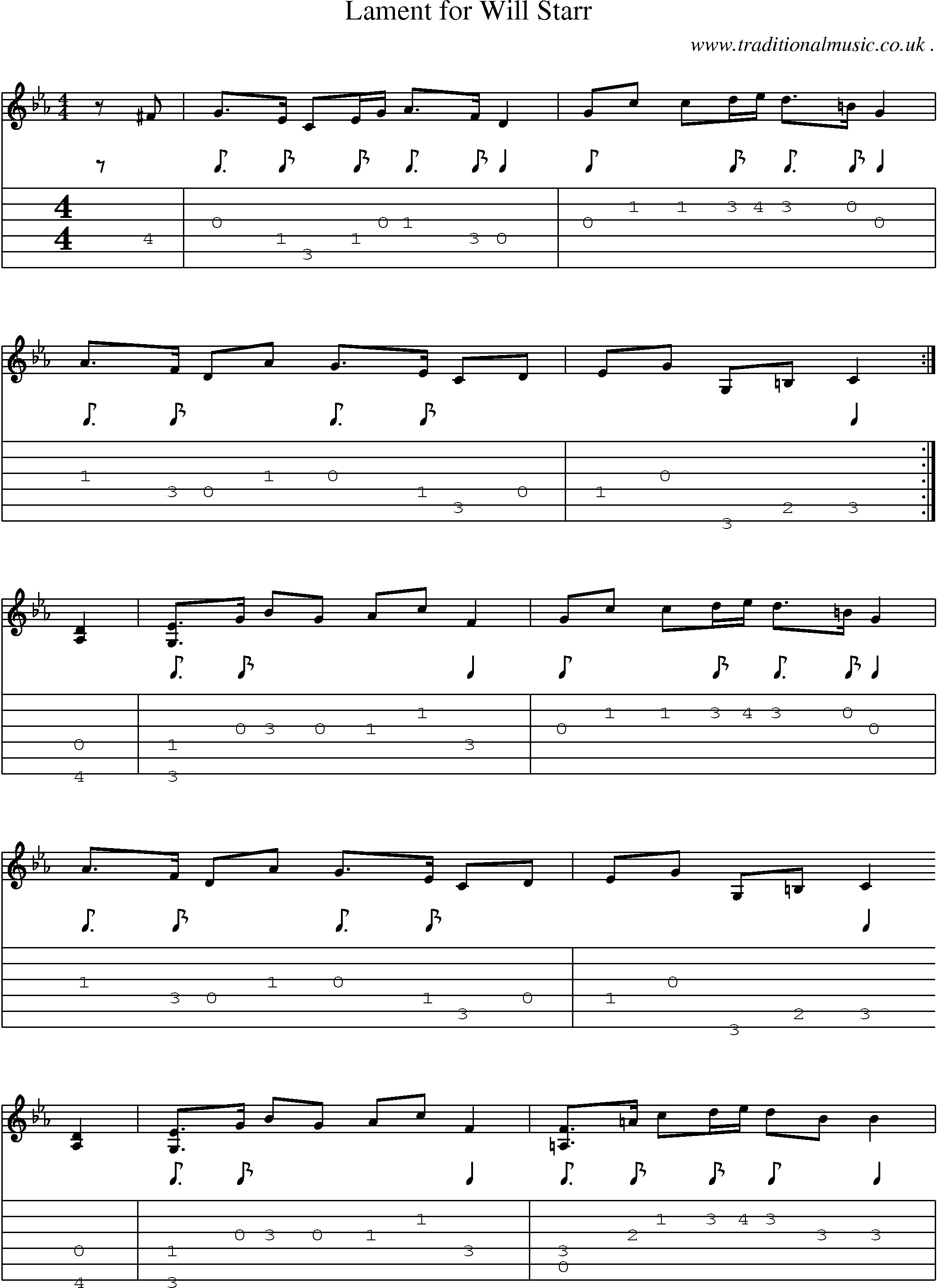 Sheet-music  score, Chords and Guitar Tabs for Lament For Will Starr