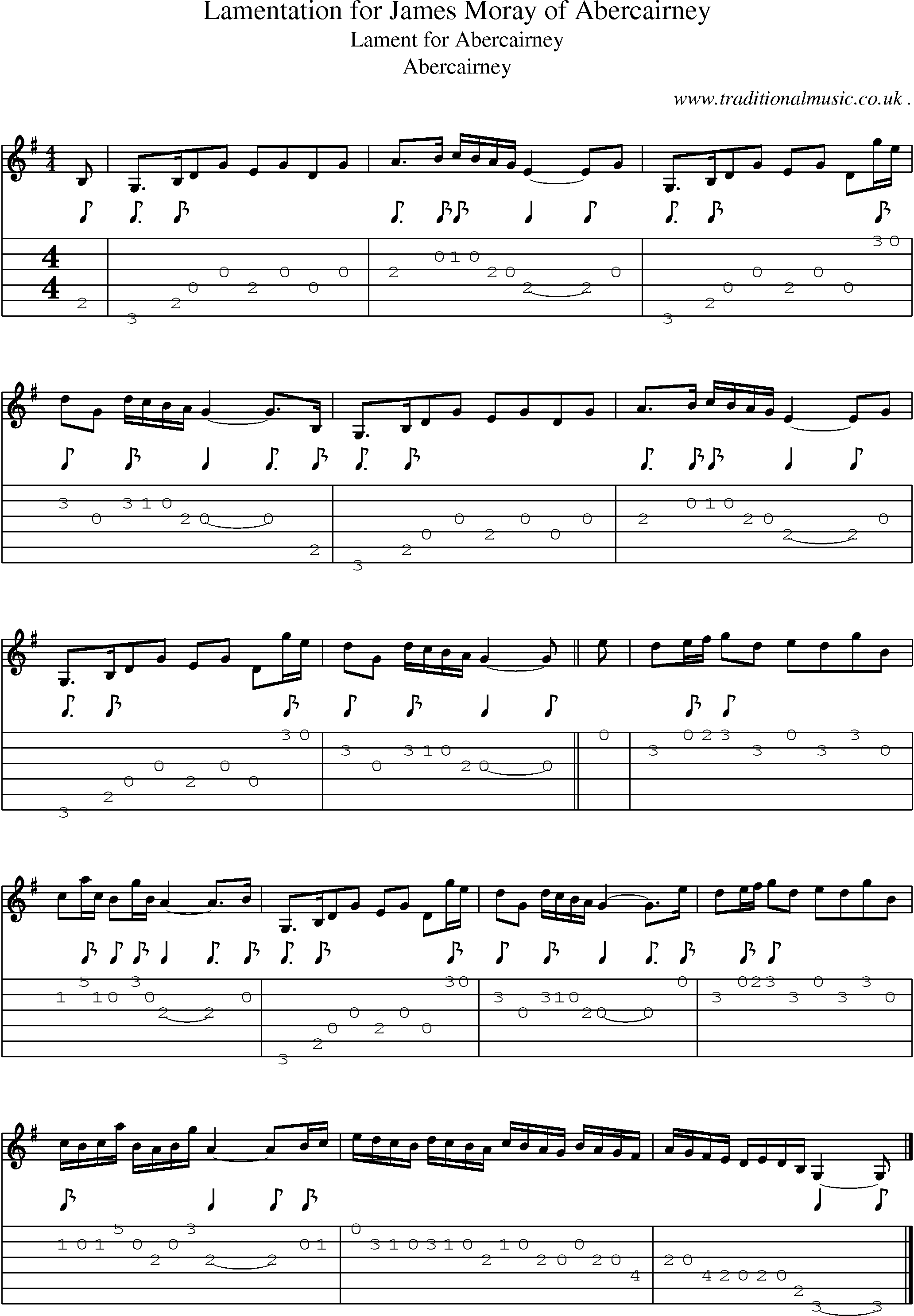 Sheet-music  score, Chords and Guitar Tabs for Lamentation For James Moray Of Abercairney