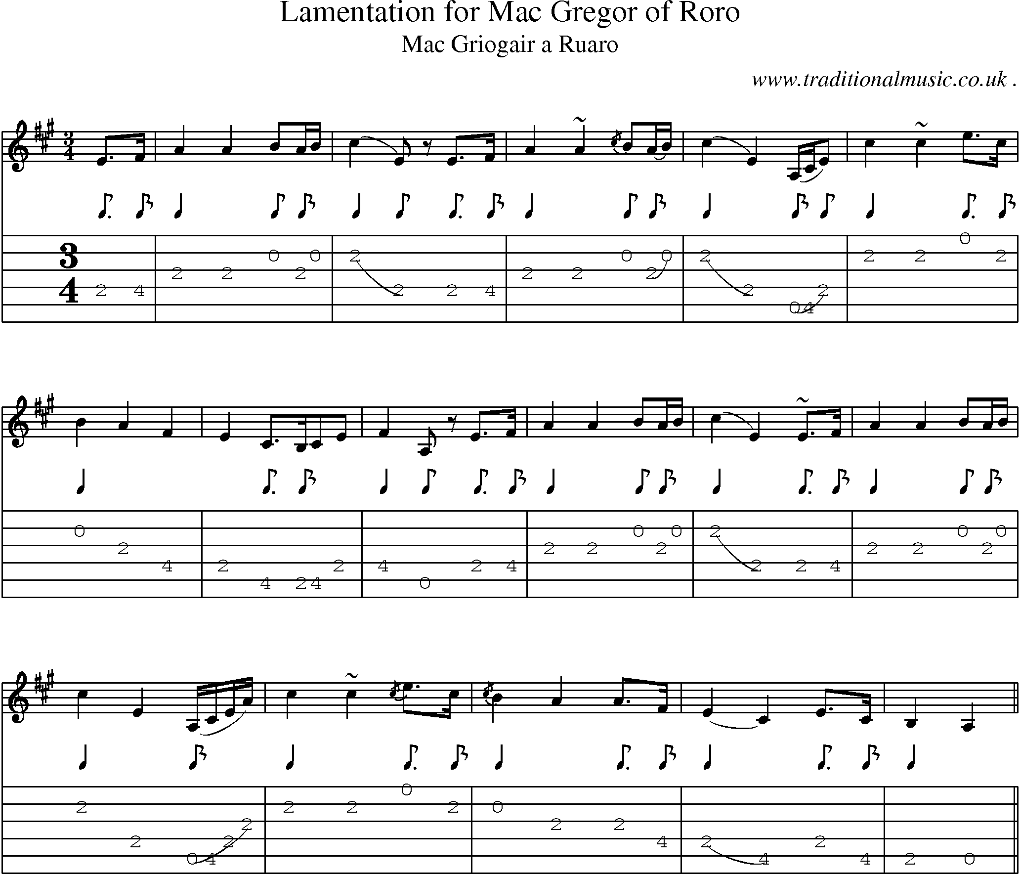 Sheet-music  score, Chords and Guitar Tabs for Lamentation For Mac Gregor Of Roro