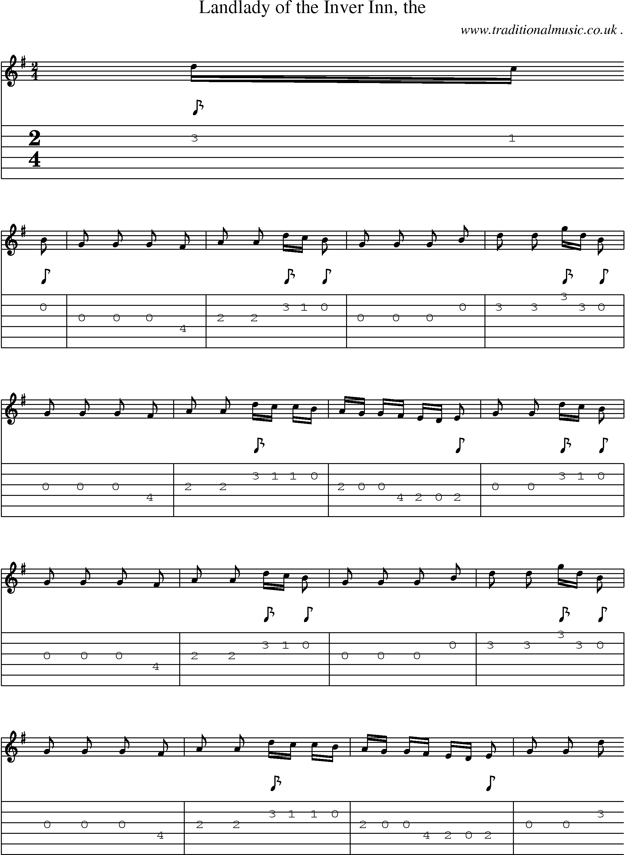 Sheet-music  score, Chords and Guitar Tabs for Landlady Of The Inver Inn The