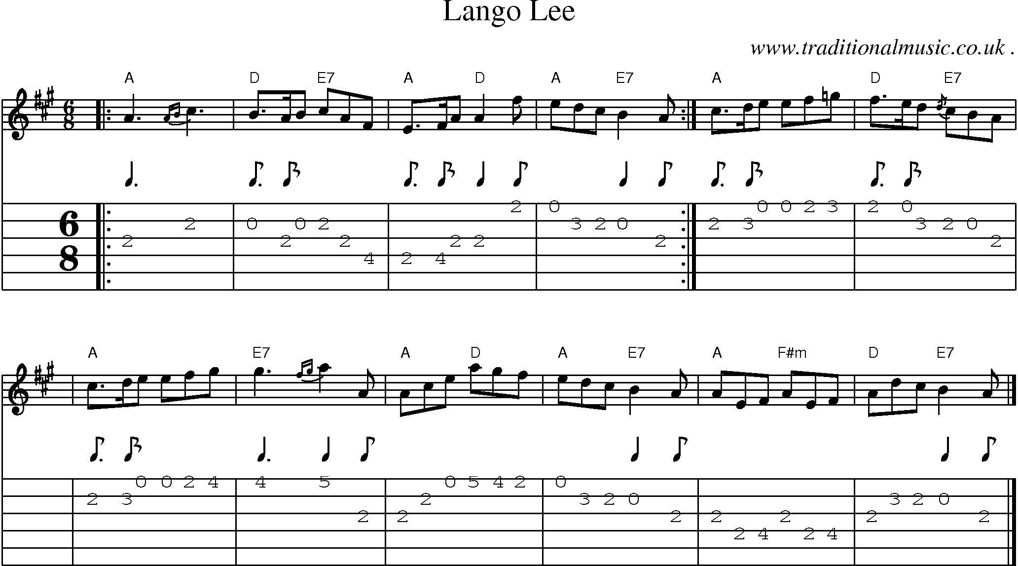 Sheet-music  score, Chords and Guitar Tabs for Lango Lee