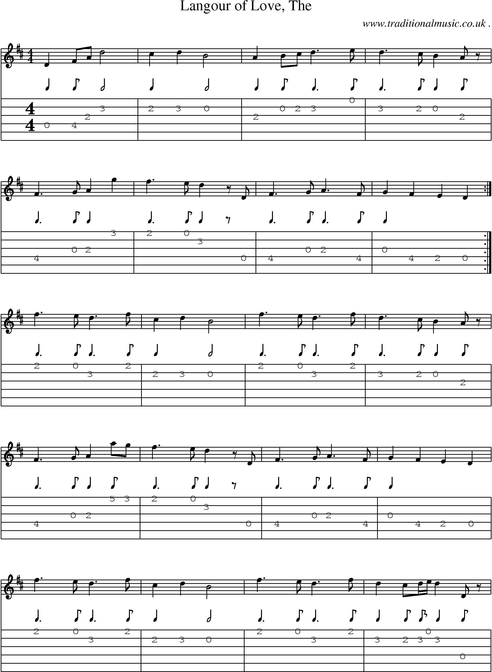 Sheet-music  score, Chords and Guitar Tabs for Langour Of Love The
