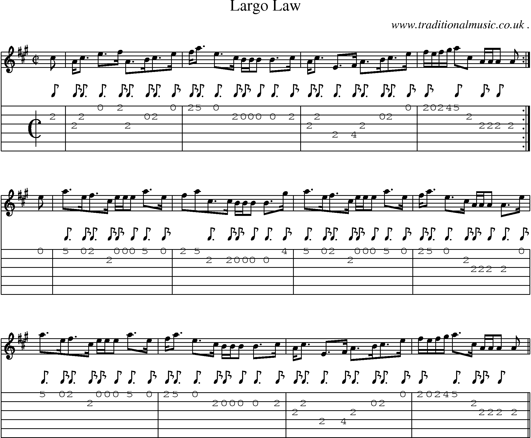 Sheet-music  score, Chords and Guitar Tabs for Largo Law