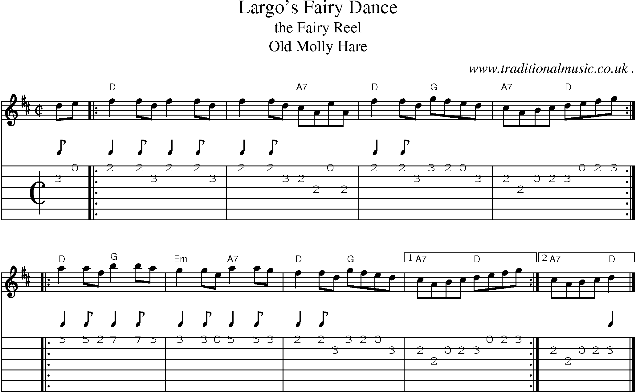 Sheet-music  score, Chords and Guitar Tabs for Largos Fairy Dance