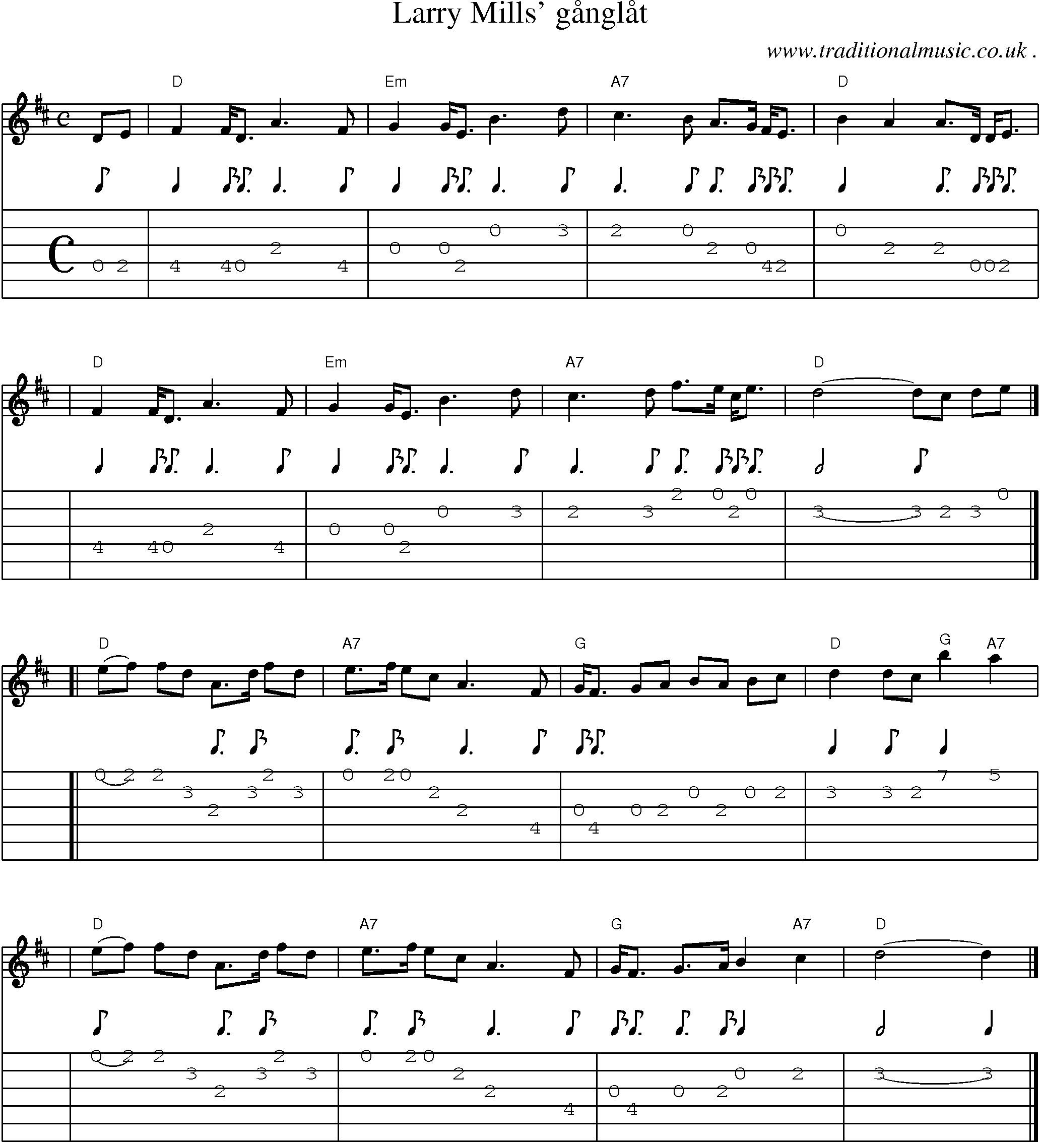 Sheet-music  score, Chords and Guitar Tabs for Larry Mills Gaanglaat