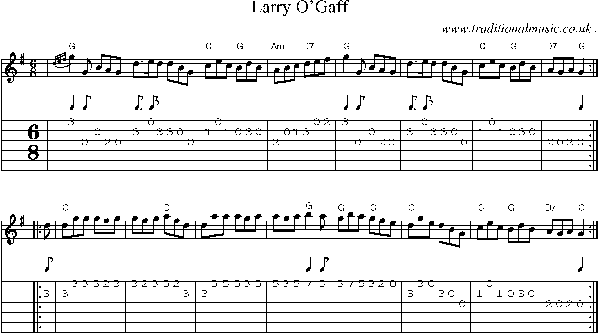 Sheet-music  score, Chords and Guitar Tabs for Larry Ogaff