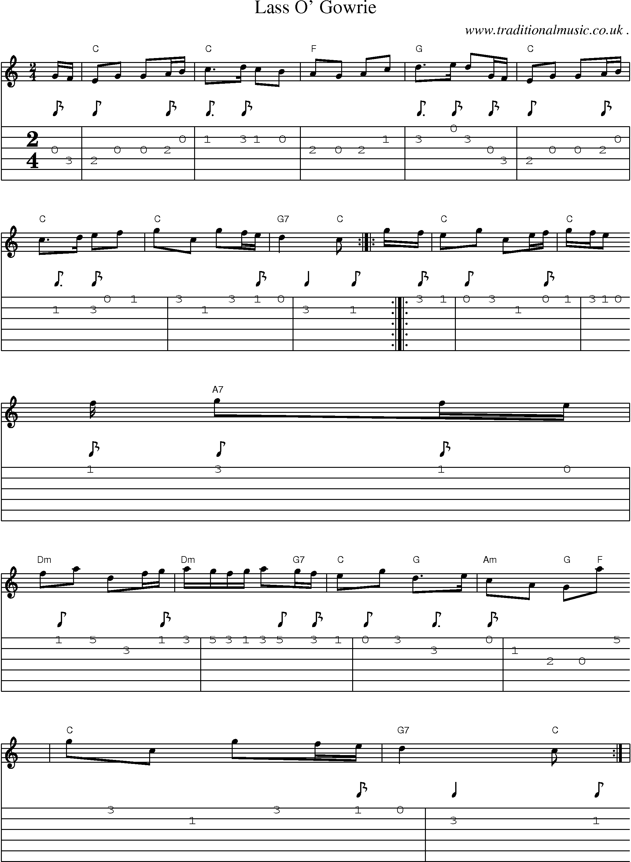 Sheet-music  score, Chords and Guitar Tabs for Lass O Gowrie