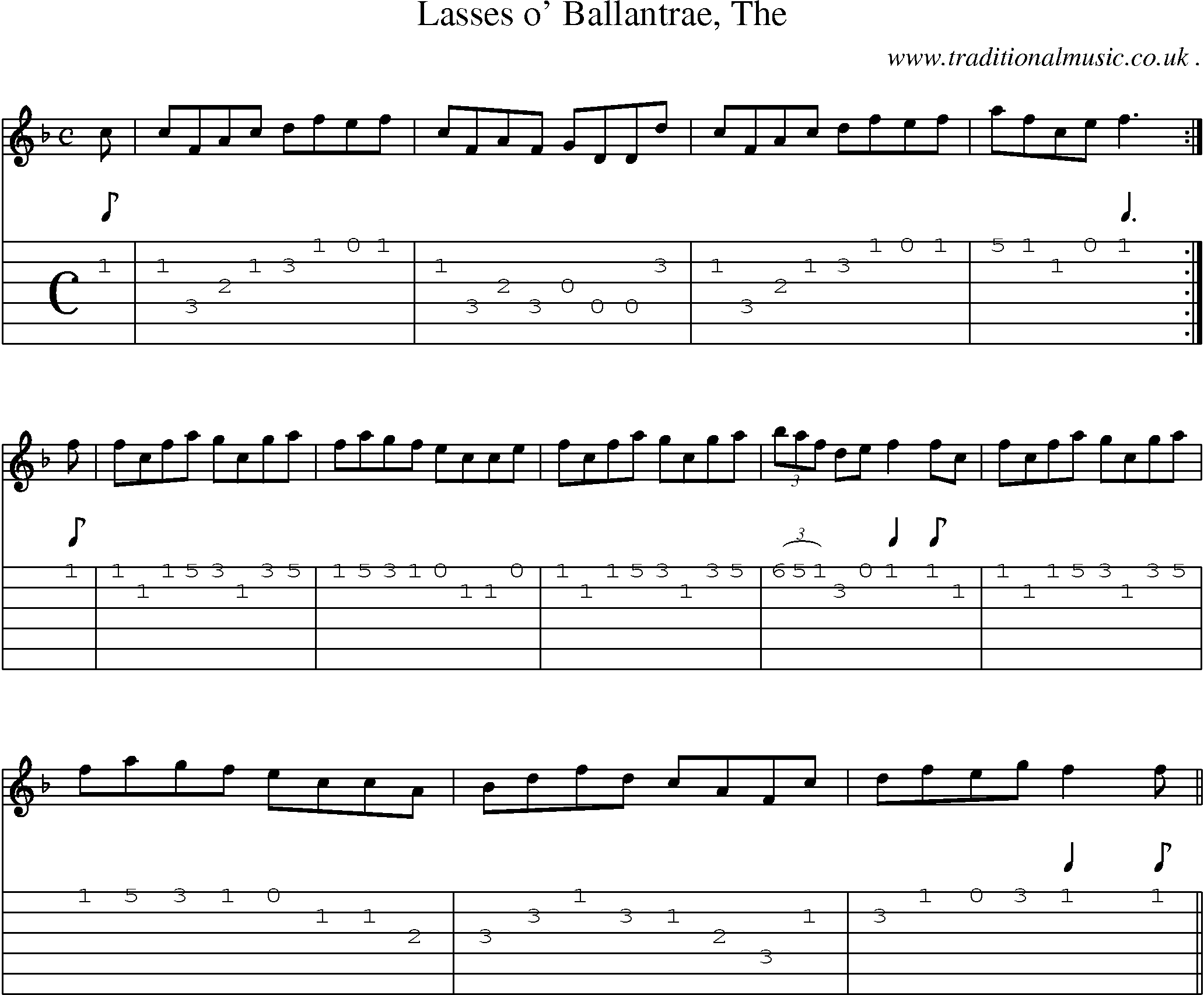Sheet-music  score, Chords and Guitar Tabs for Lasses O Ballantrae The