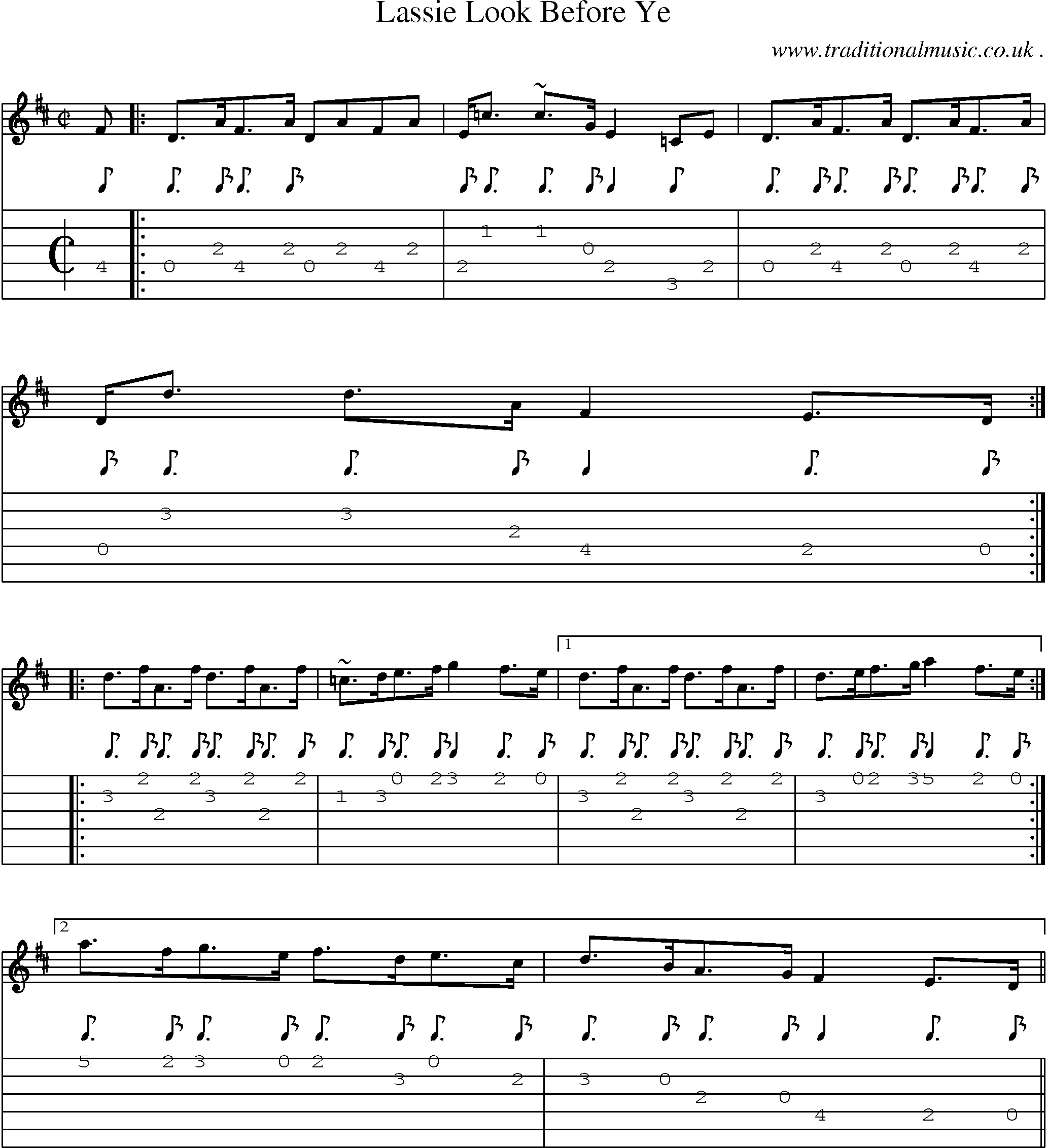 Sheet-music  score, Chords and Guitar Tabs for Lassie Look Before Ye