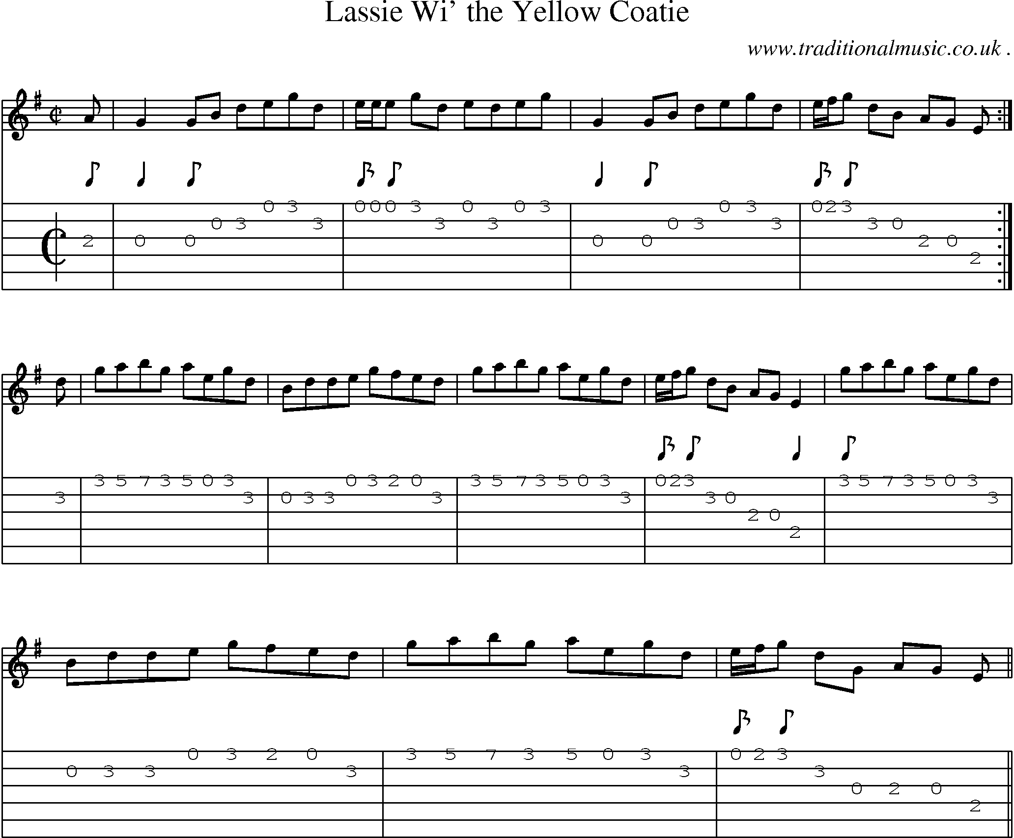 Sheet-music  score, Chords and Guitar Tabs for Lassie Wi The Yellow Coatie