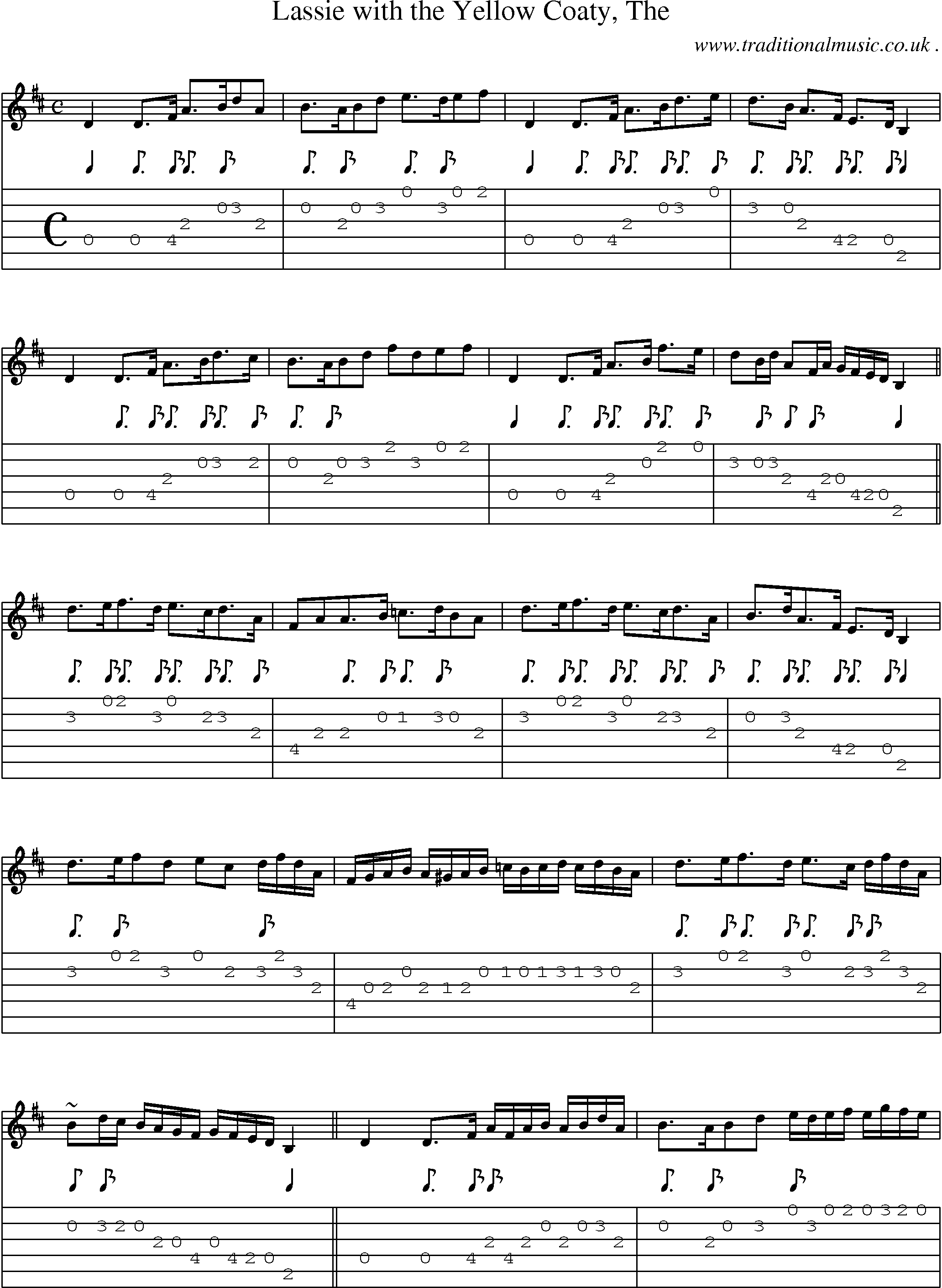 Sheet-music  score, Chords and Guitar Tabs for Lassie With The Yellow Coaty The